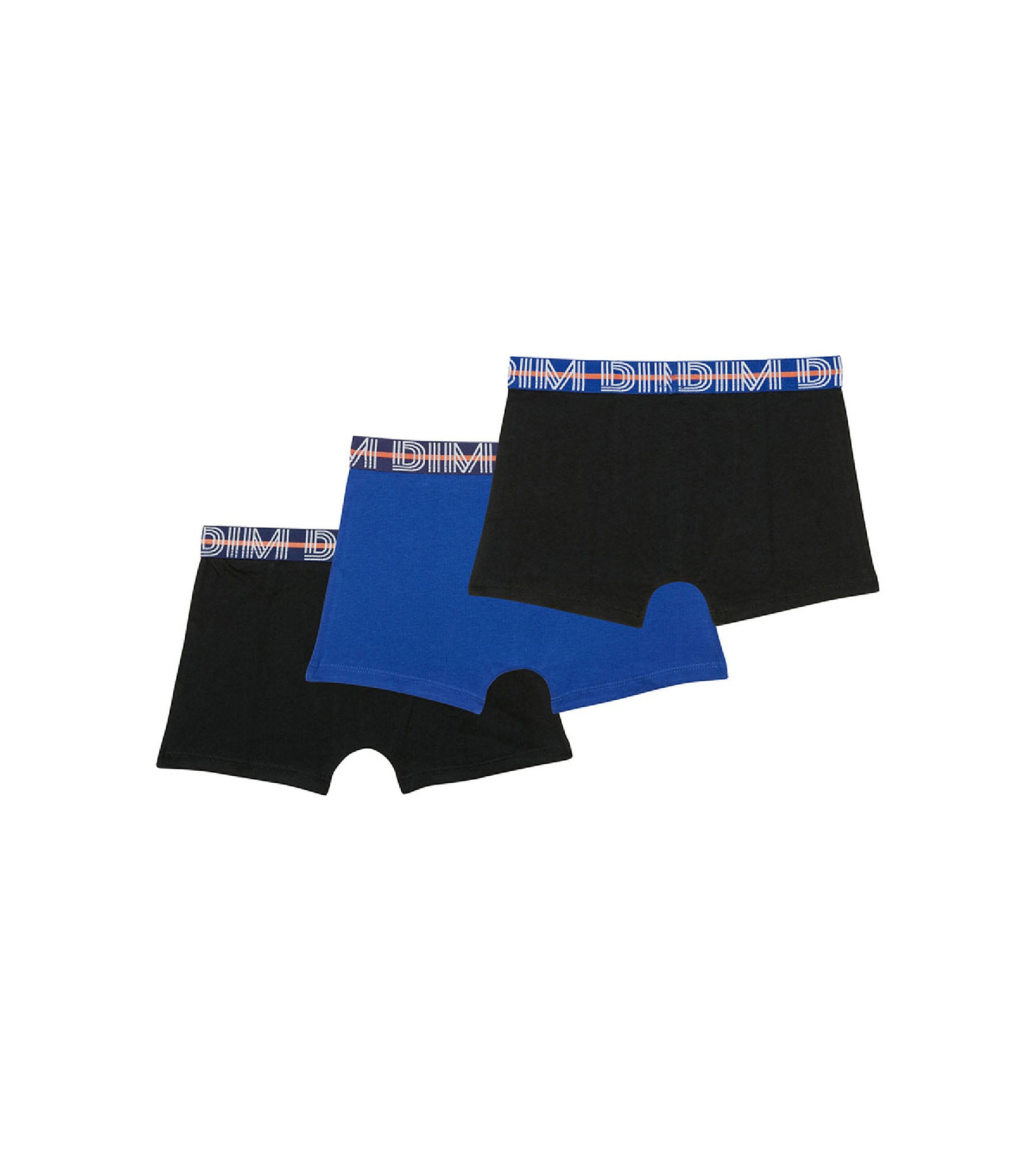 DIM 3er-Pack schwarze/blaue Jungen-Boxershorts aus Stretch-Baumwolle mit Kontrastbund - EcoDIM