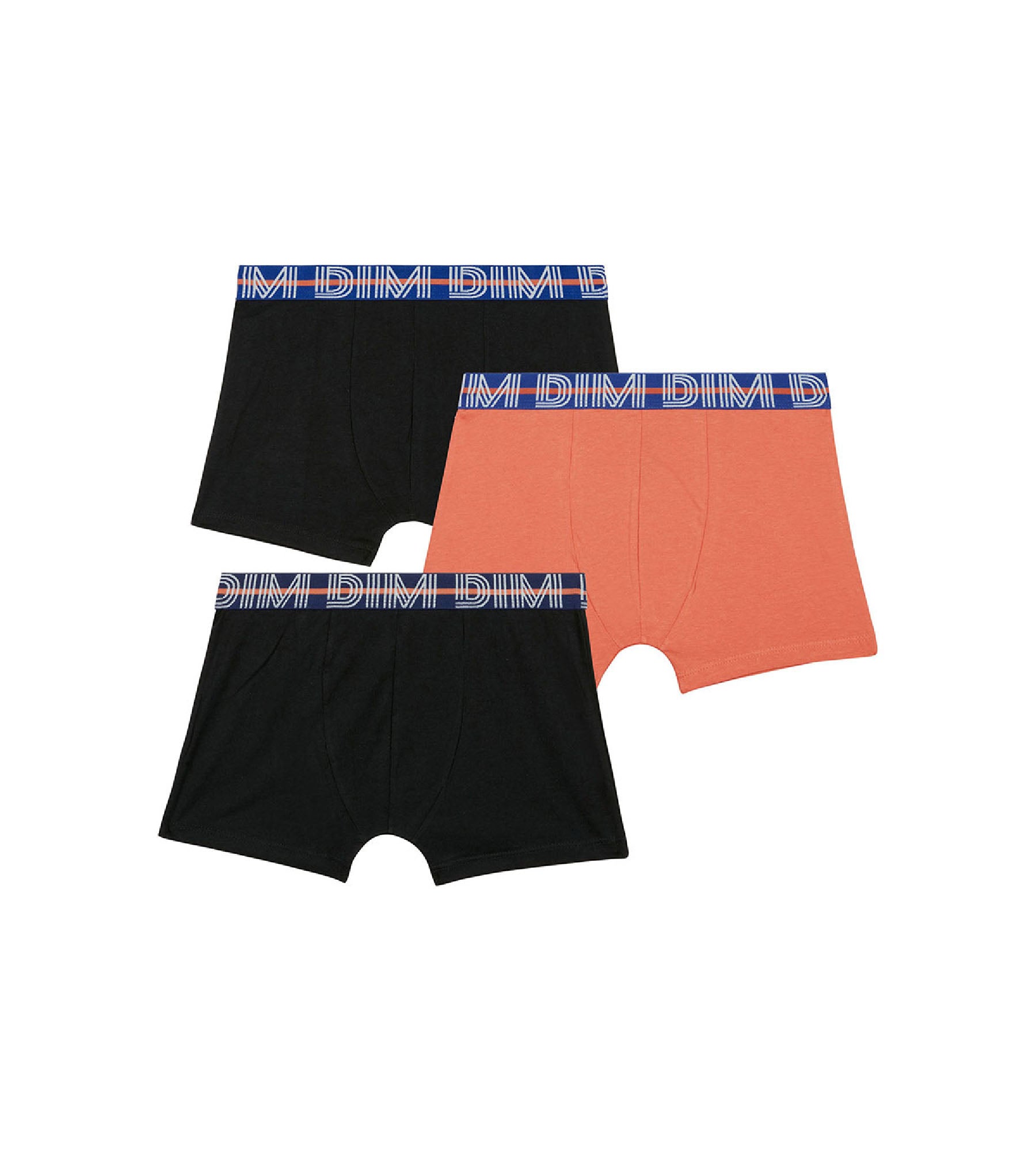 DIM 3er-Pack schwarze/orange Jungen-Boxershorts aus Stretch-Baumwolle mit Kontrastbund - EcoDIM
