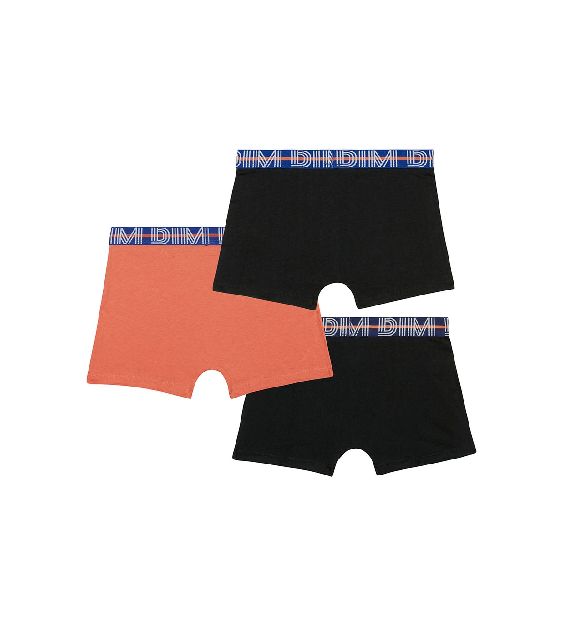 DIM 3er-Pack schwarze/orange Jungen-Boxershorts aus Stretch-Baumwolle mit Kontrastbund - EcoDIM