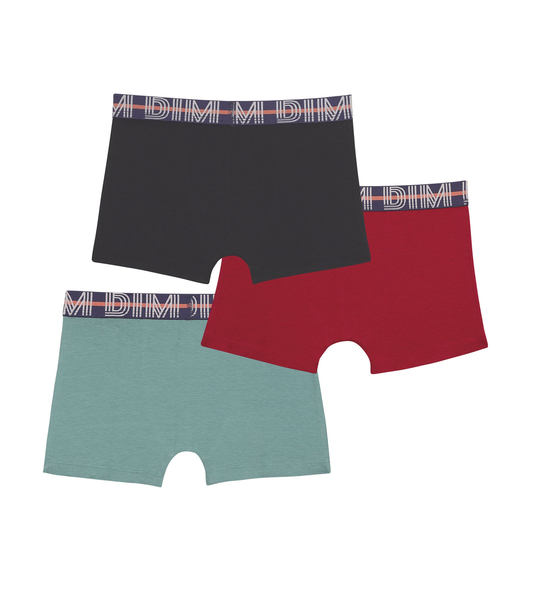 DIM Set mit 3 Boxershorts aus Baumwollstretch Rouge Bleu Vert EcoDim Classic
