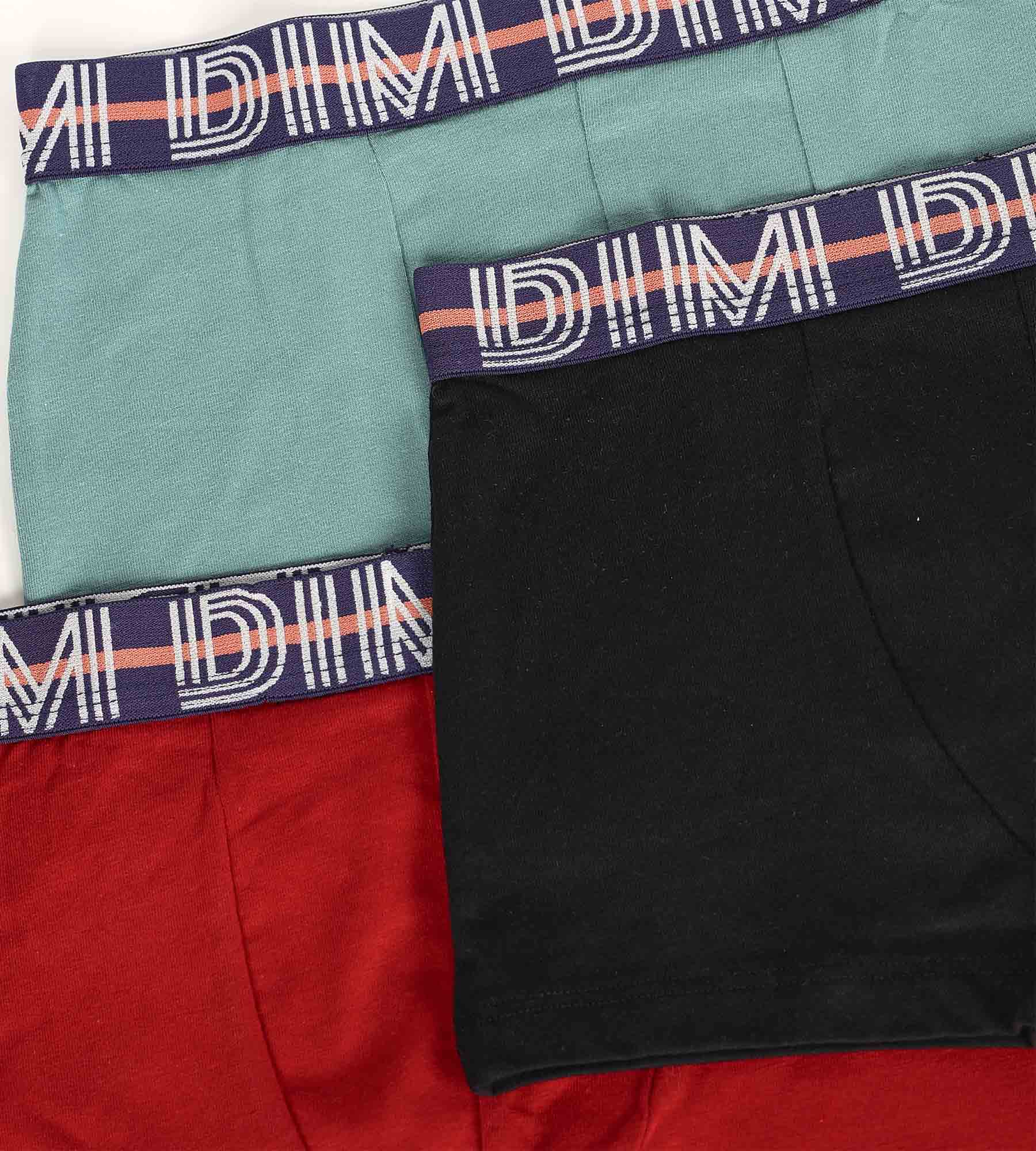 DIM Set mit 3 Boxershorts aus Baumwollstretch Rouge Bleu Vert EcoDim Classic