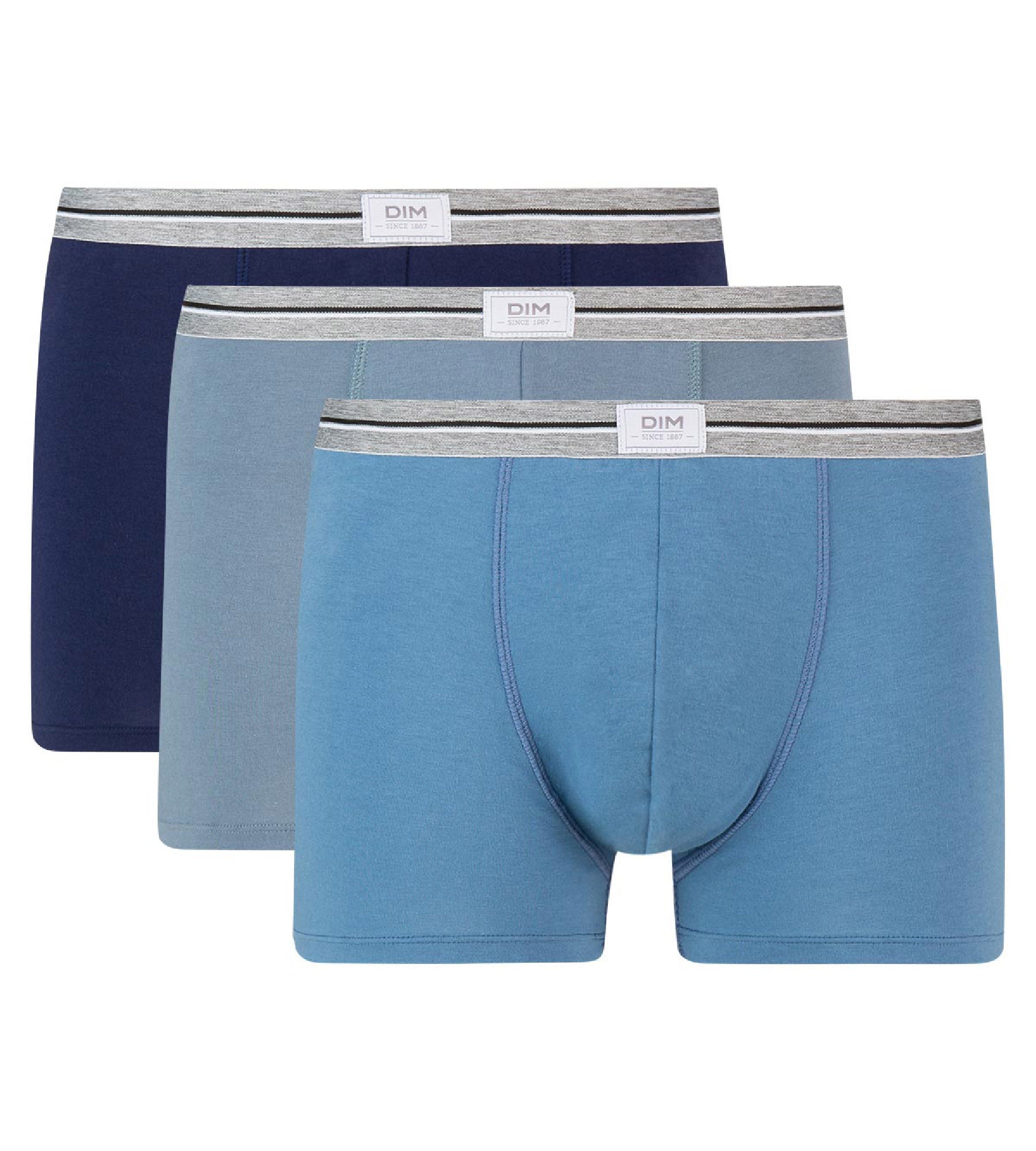 DIM 3er-Pack Boxershorts aus robuster Stretch-Baumwolle blau/grau - Ultra Resist