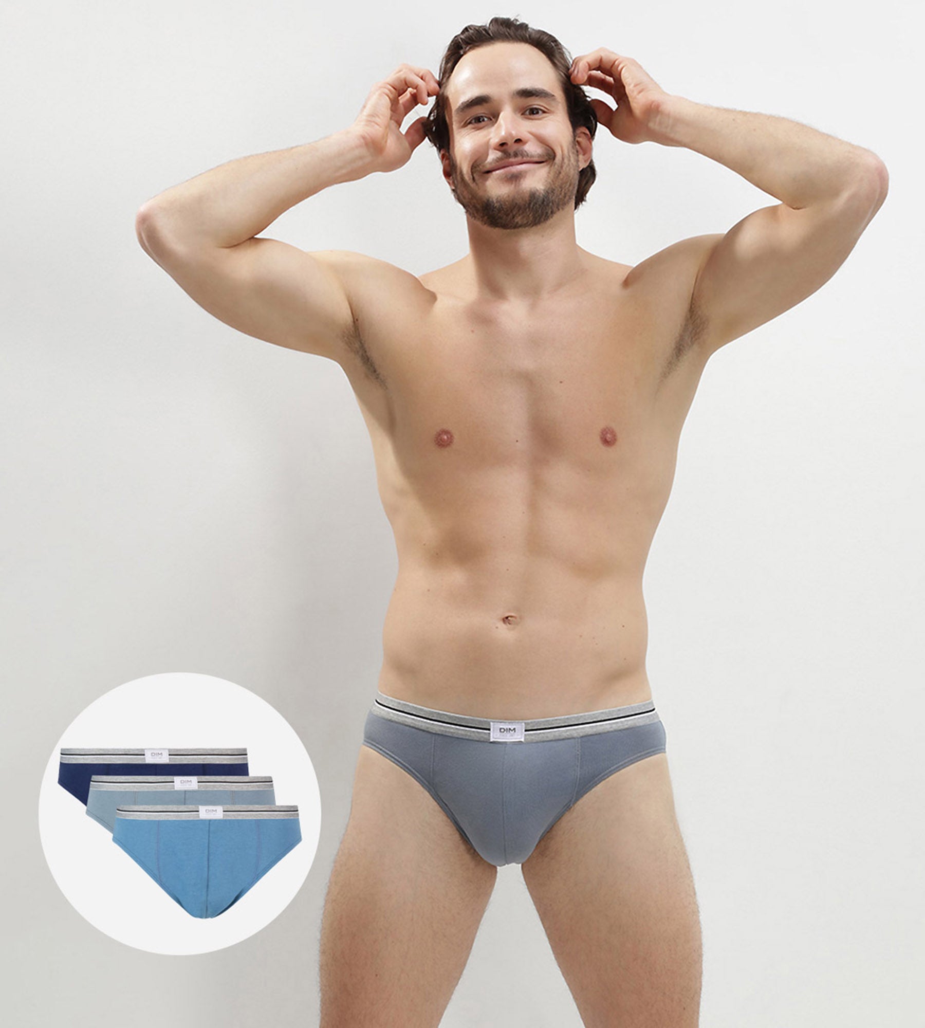 DIM 3er-Pack Slips aus robuster Stretch-Baumwolle blau/grau - Ultra Resist