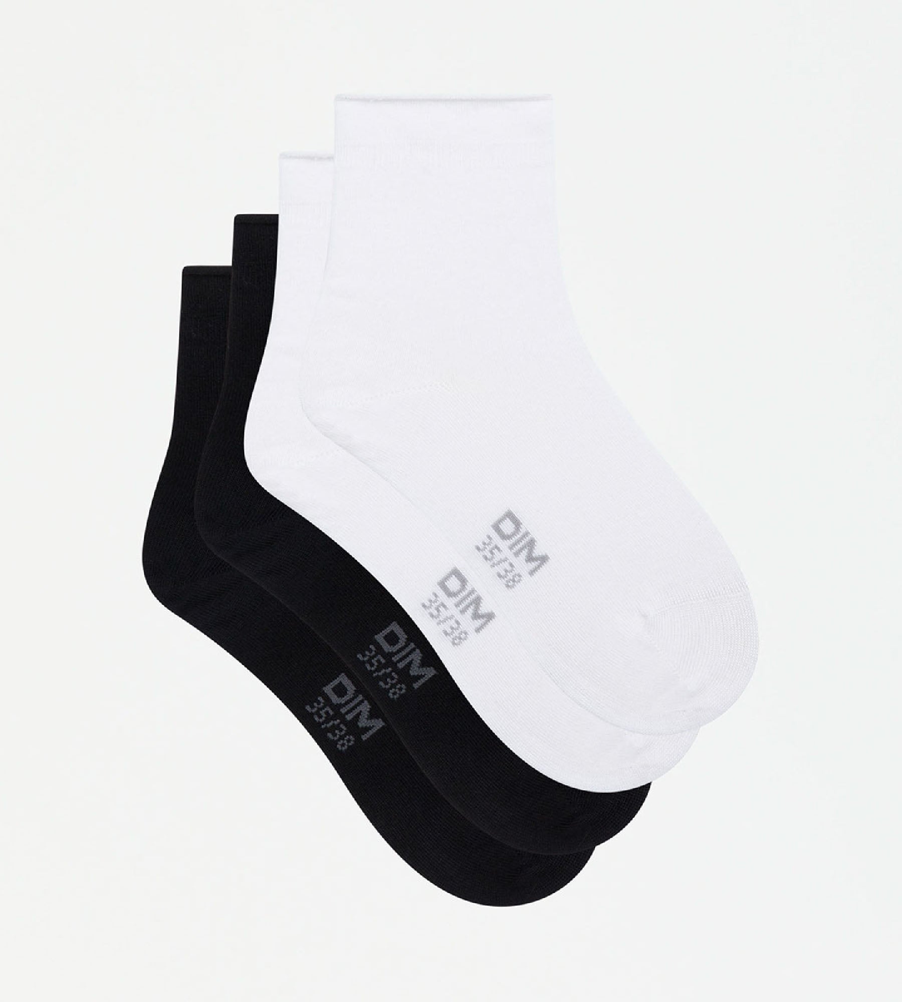 DIM 2er-Pack kurze Damensocken aus Modal mit Rollbündchen schwarz/weiß - DIM Modal