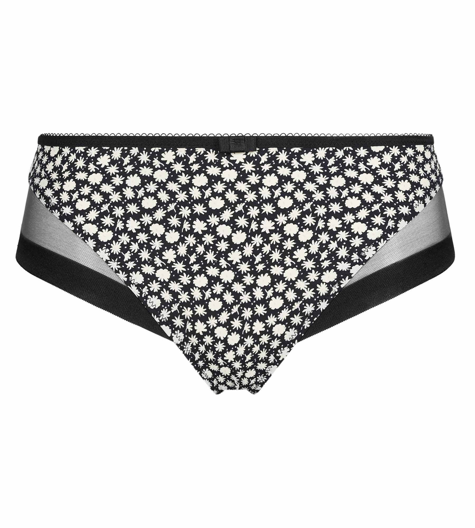 DIM Schwarzer Mikrofaser-Slip mit weißen Blümchen und Tülleinsätzen – Generous