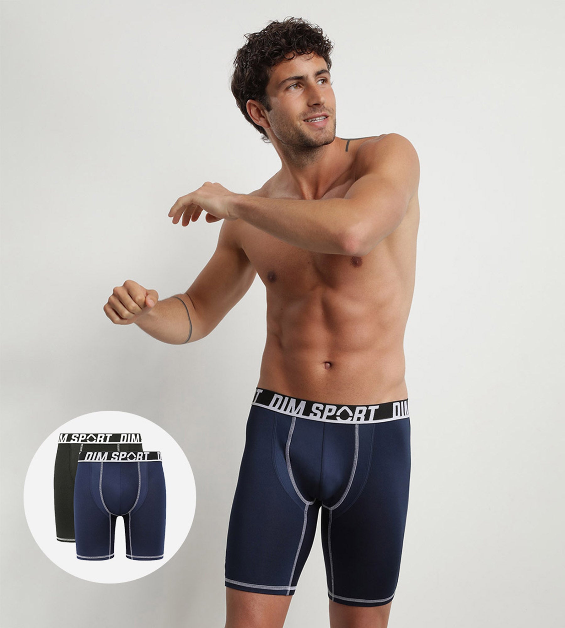 DIM 2er-Pack lange Boxershorts aus Mikrofaser schwarz/blau - DIM Sport