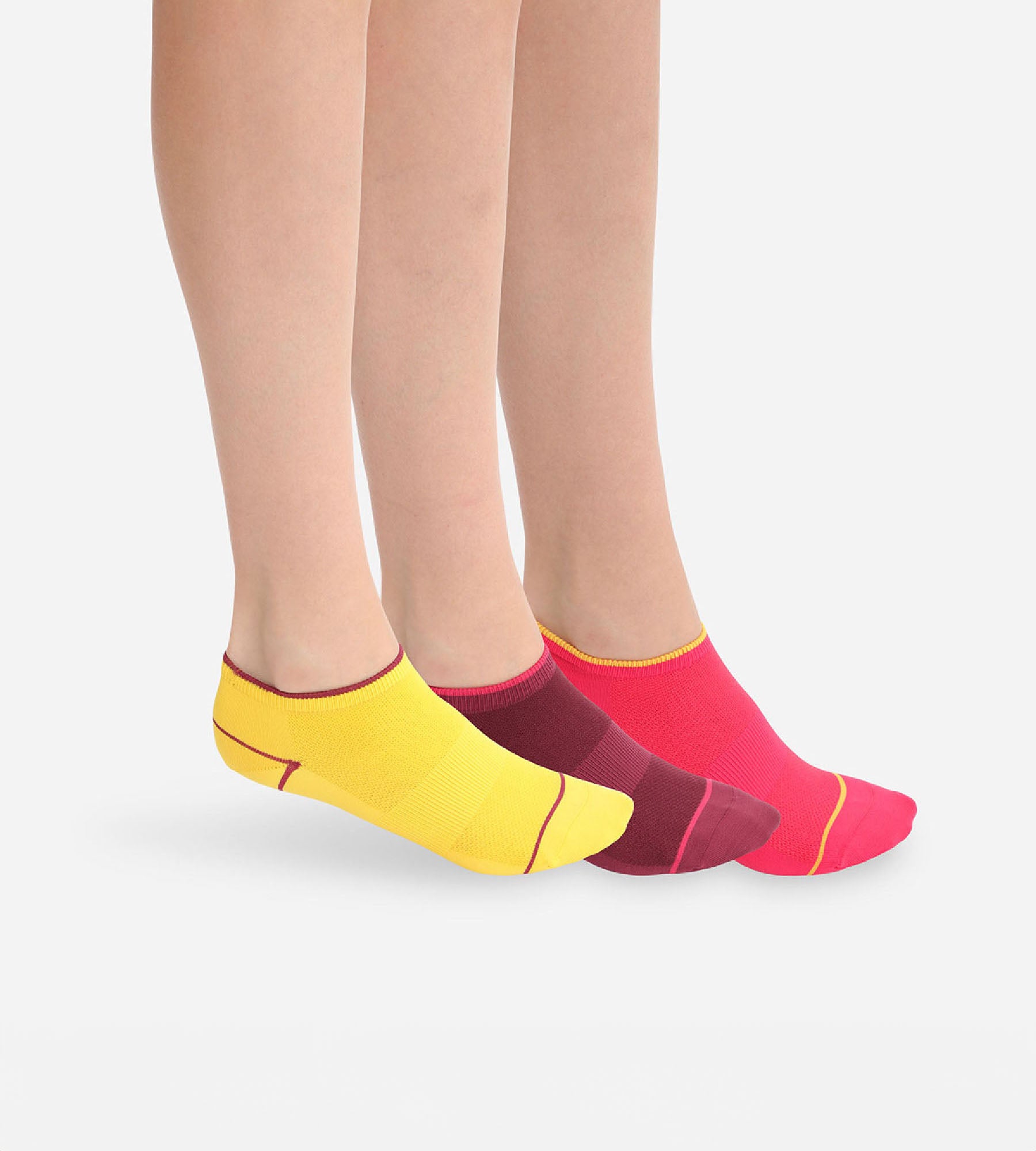 DIM 3er-Pack kurze Damensocken aus X-Temp-Gewebe bordeaux/pink/gelb - DIM Sport