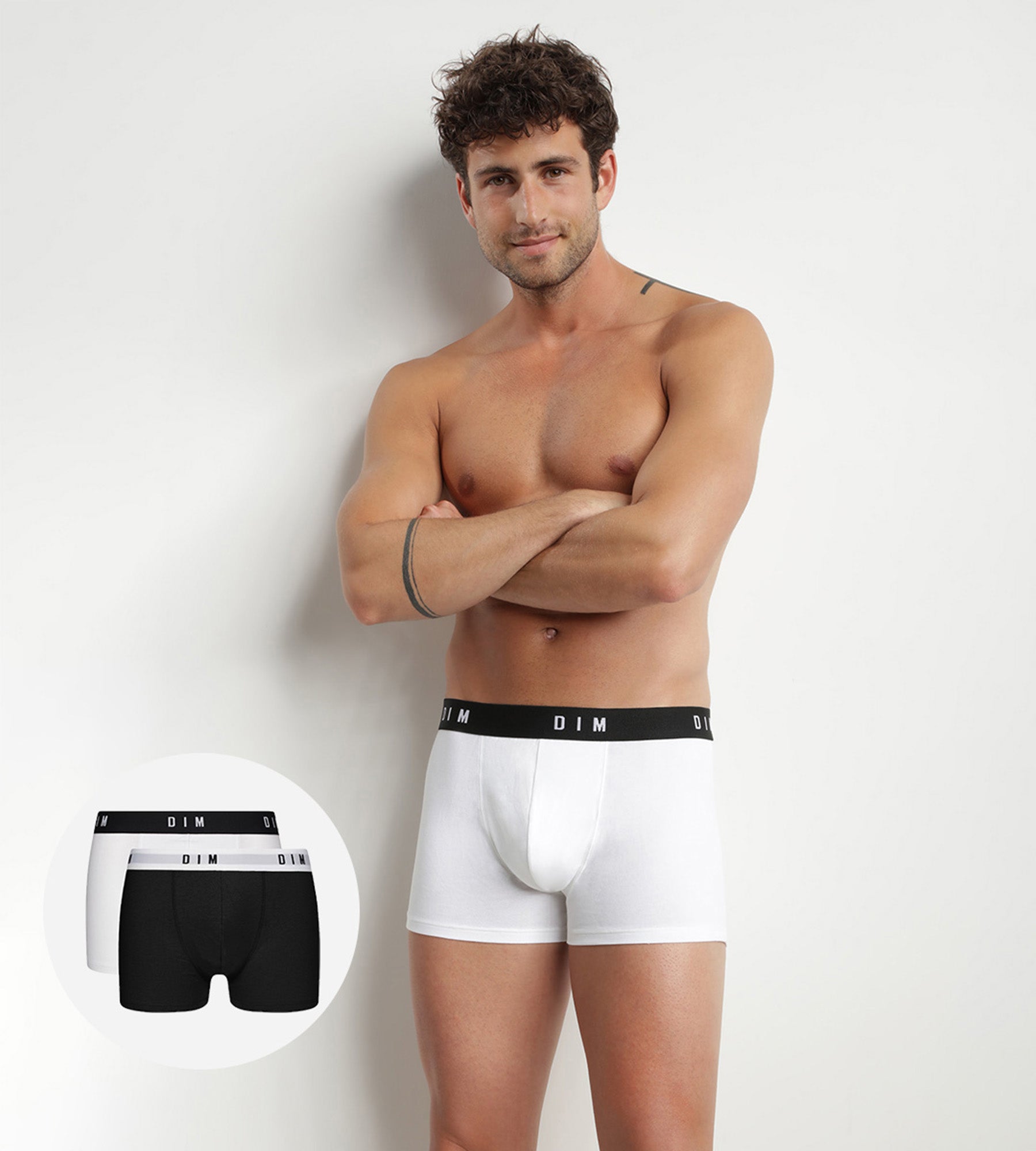 DIM 2er-Pack Boxershorts mit Retrobund schwarz/weiß - DIM Originals
