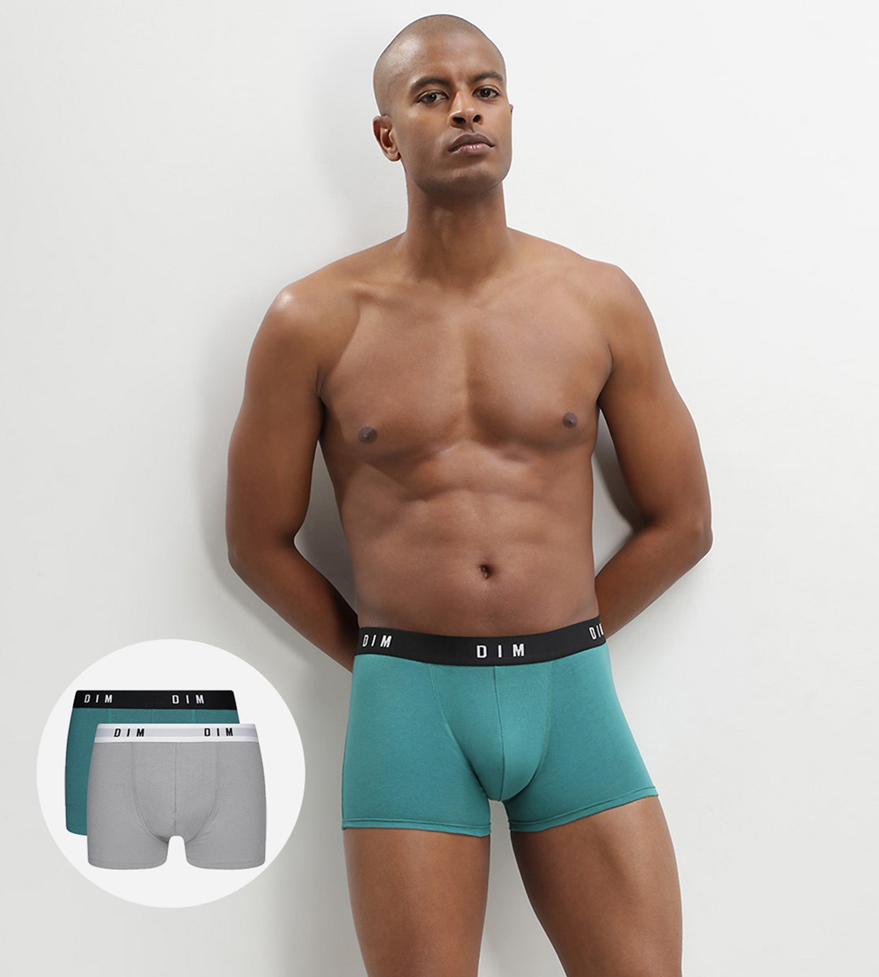 DIM 2er-Pack Boxershorts mit Retrobund smaragdgrün/grau - DIM Originals