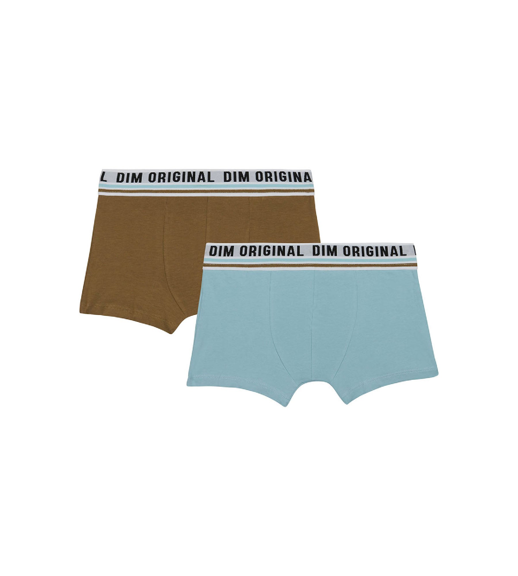 DIM 2er-Pack pastellblaue/hellbraune Jungen-Boxershorts aus Stretch-Baumwolle - DIM Originals