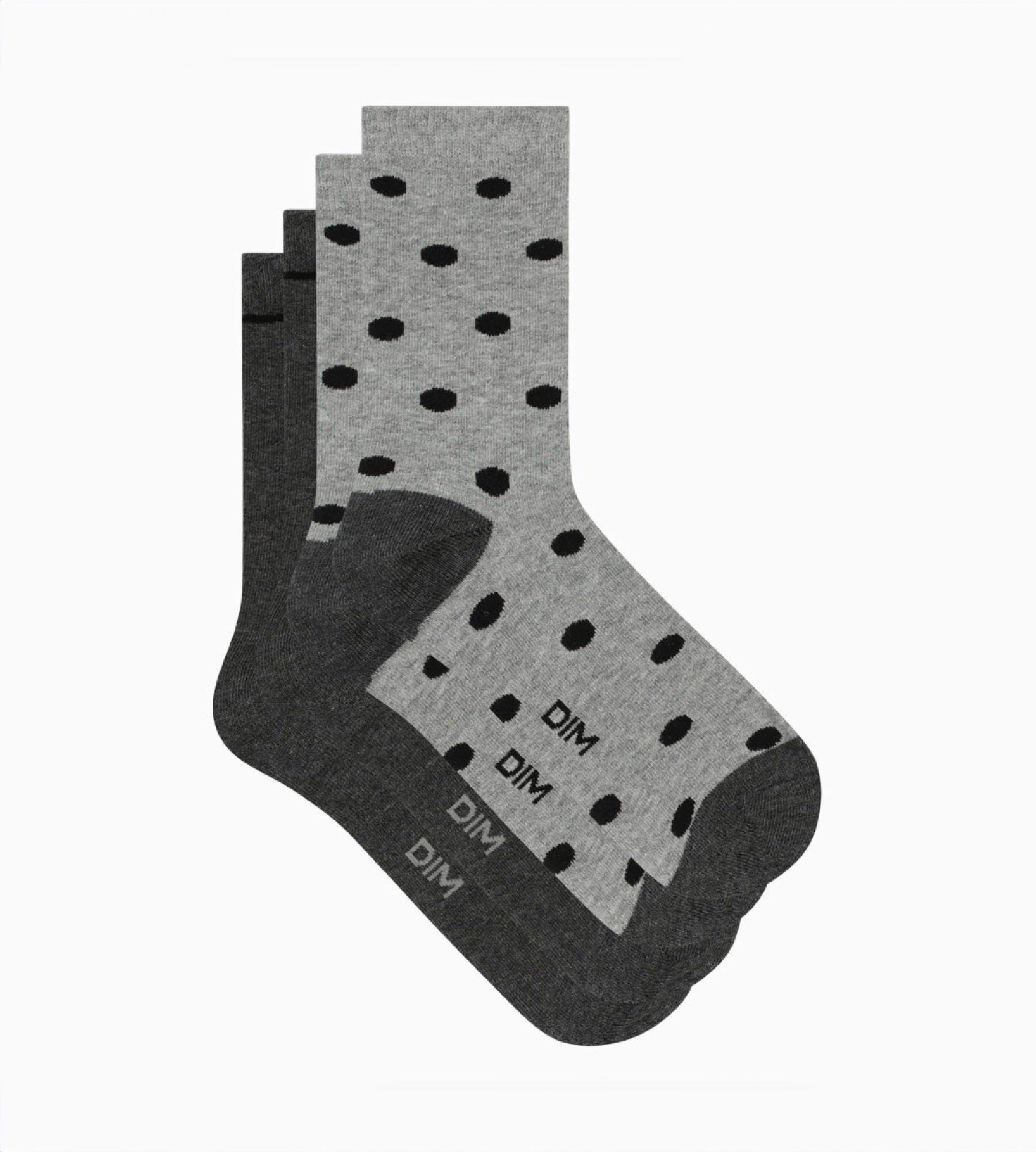 DIM 2er-Pack hellgraue/graue Damensocken aus Baumwolle mit XL-Punkten - Cotton Style