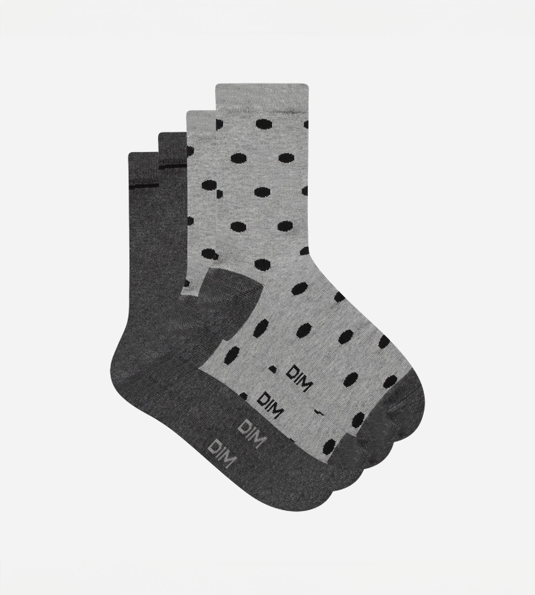 DIM 2er-Pack hellgraue/graue Damensocken aus Baumwolle mit XL-Punkten - Cotton Style