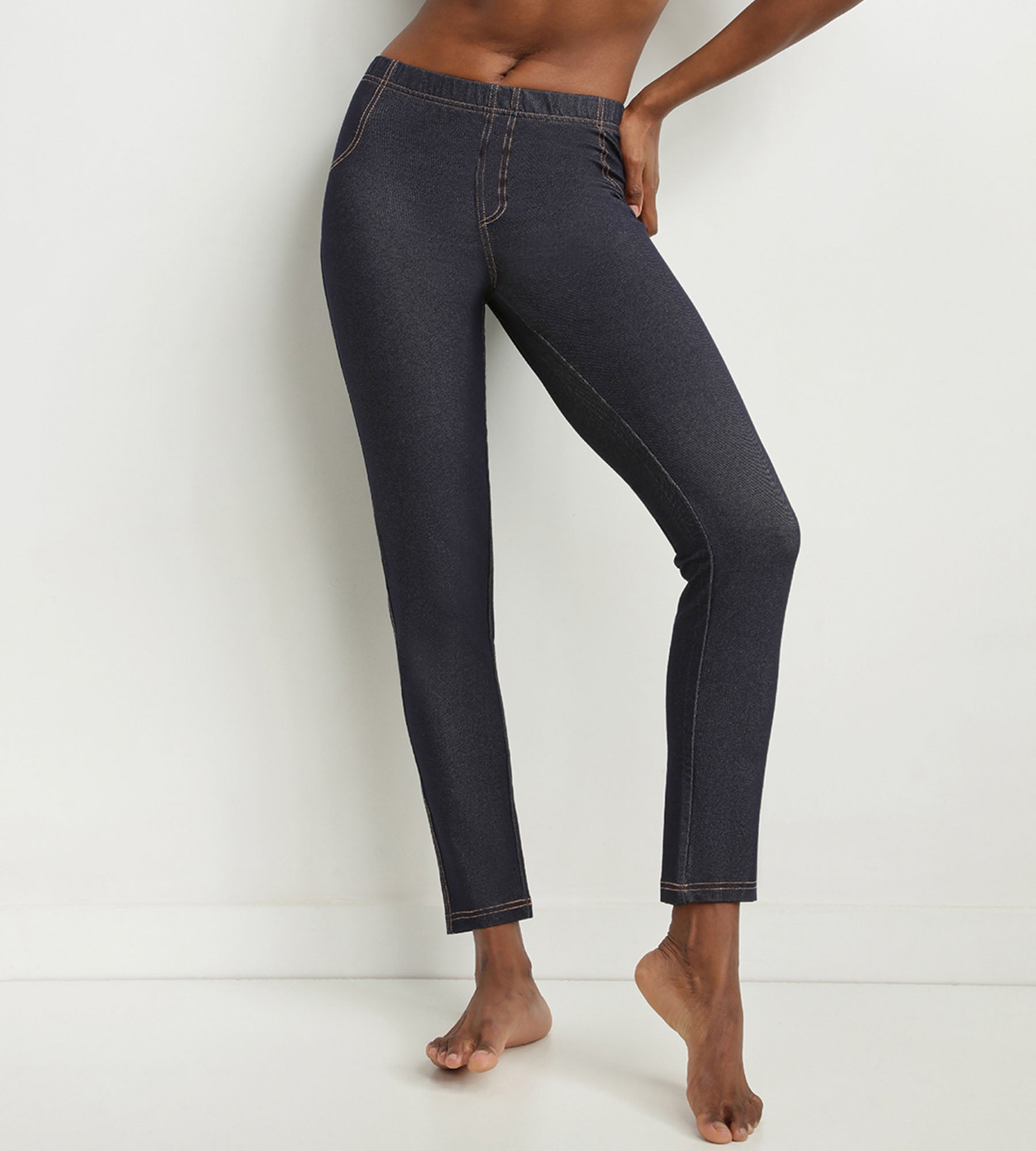 DIM Marineblaue Damen-Leggings in Denim-Optik mit Taschen Dim Relax & Go