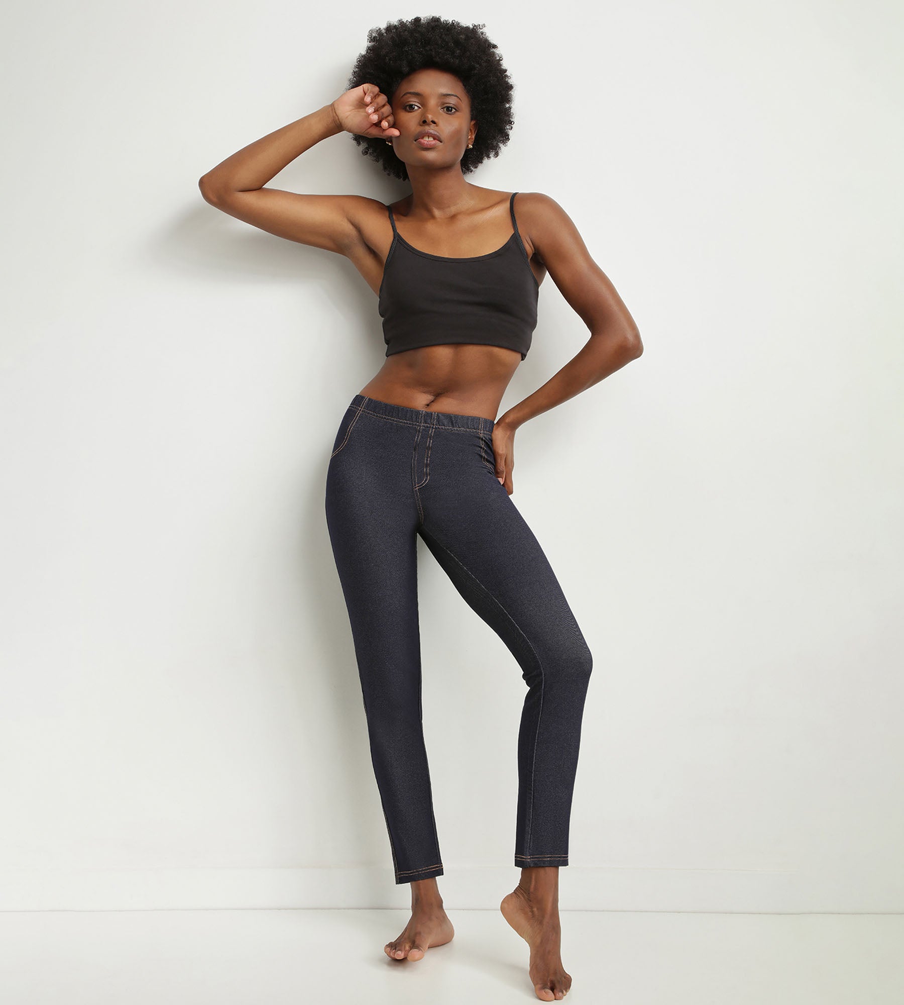 DIM Marineblaue Damen-Leggings in Denim-Optik mit Taschen Dim Relax & Go