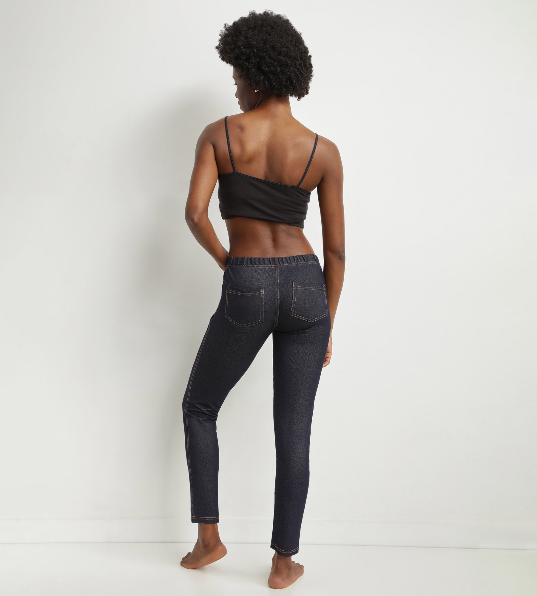 DIM Marineblaue Damen-Leggings in Denim-Optik mit Taschen Dim Relax & Go