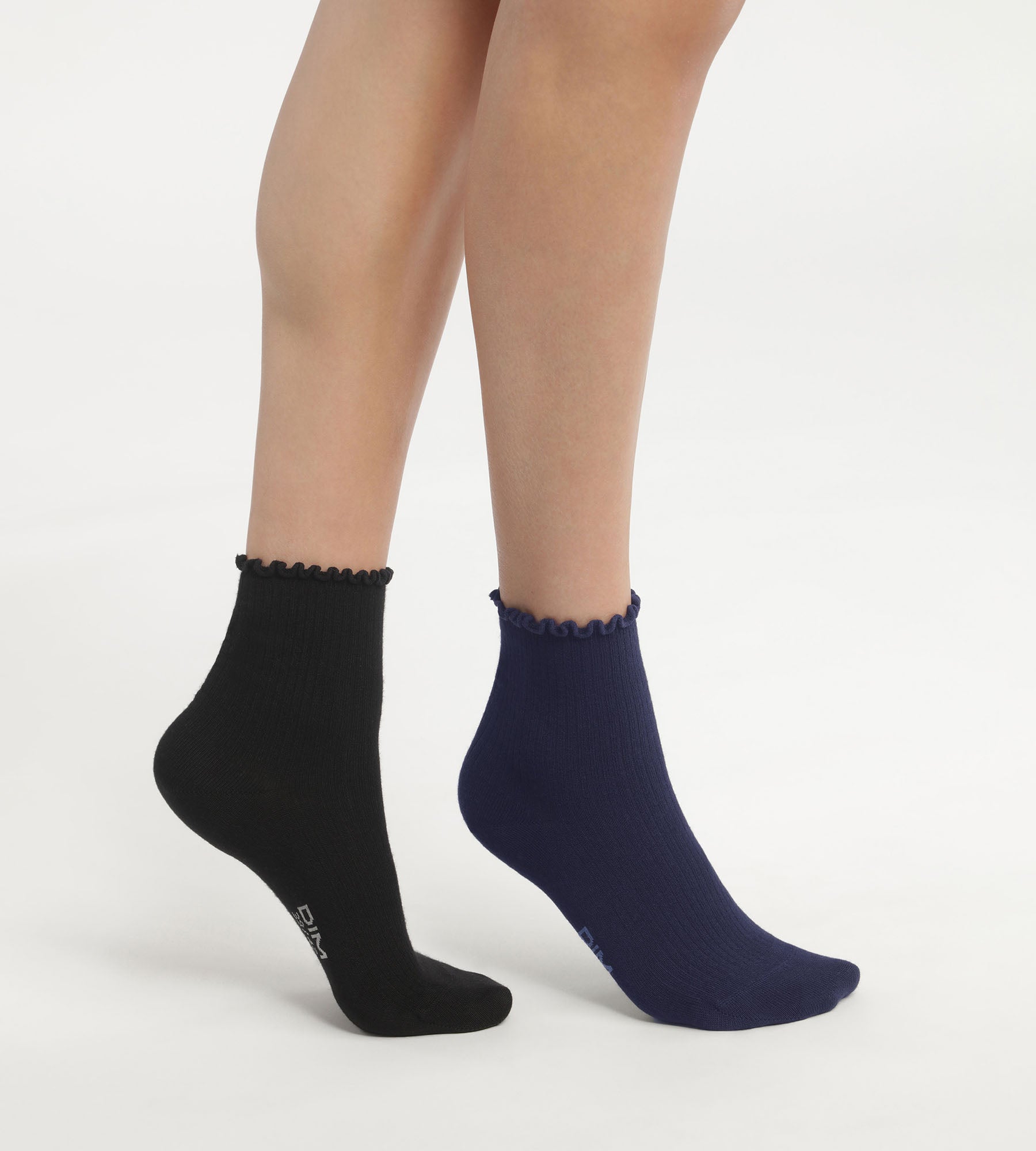 DIM 2er-Pack Damensocken mit Rüschen schwarz/dunkelblau - DIM Modal