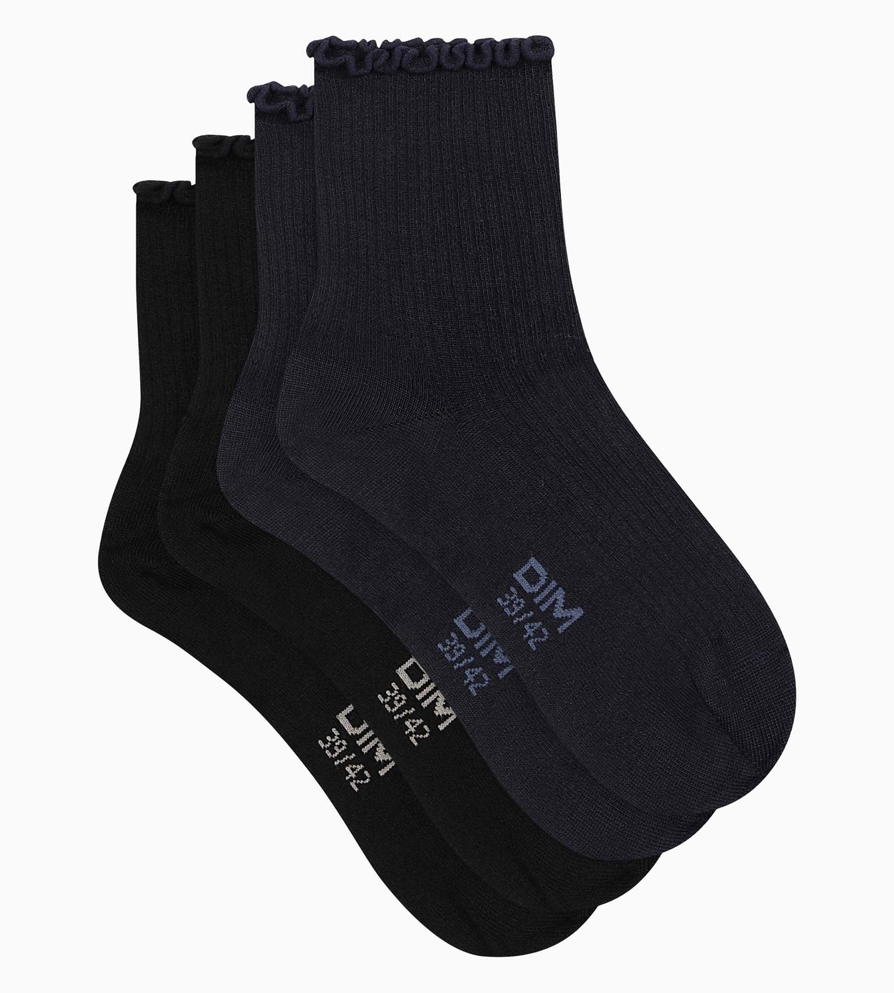 DIM 2er-Pack Damensocken mit Rüschen schwarz/dunkelblau - DIM Modal