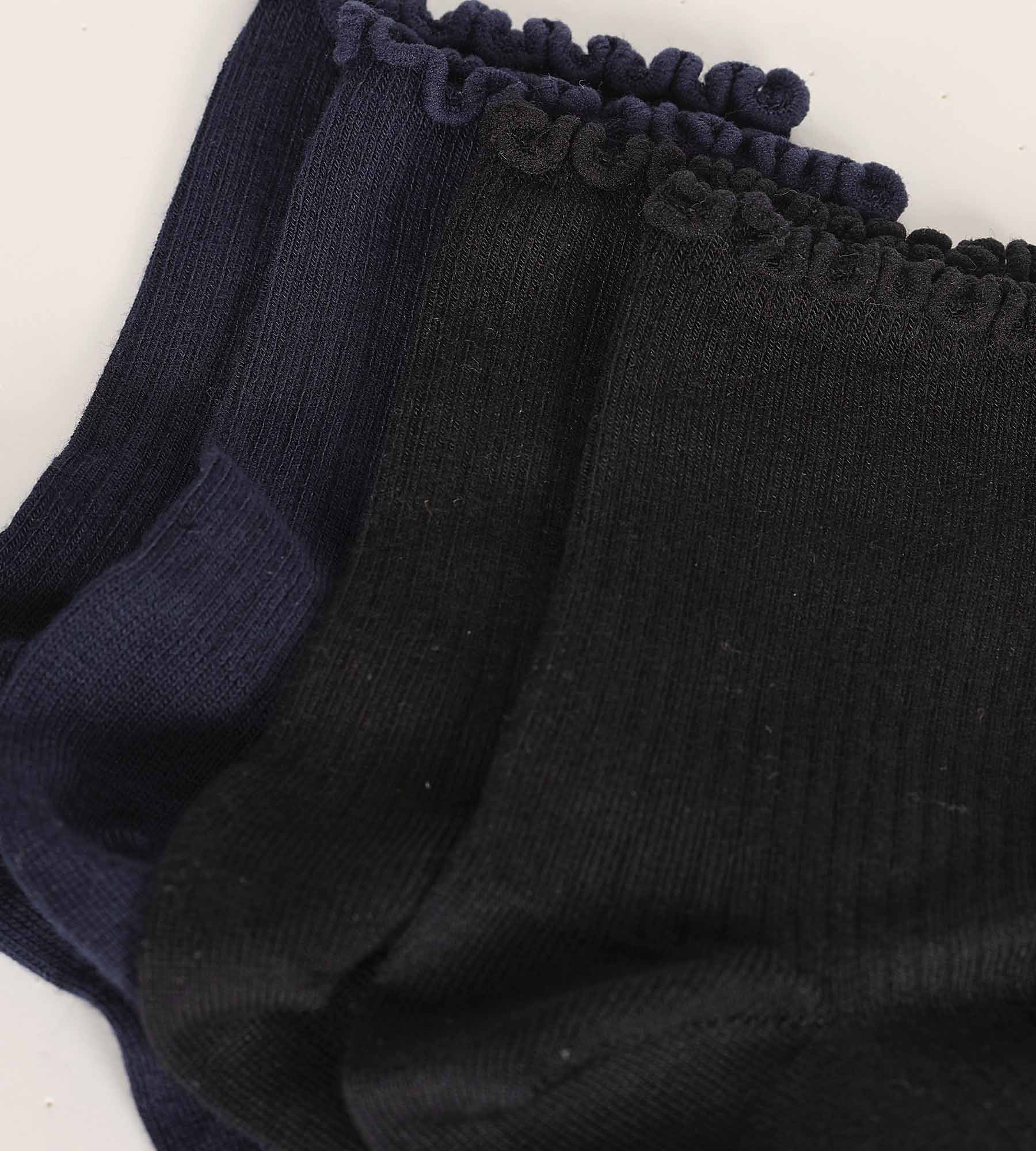 DIM 2er-Pack Damensocken mit Rüschen schwarz/dunkelblau - DIM Modal