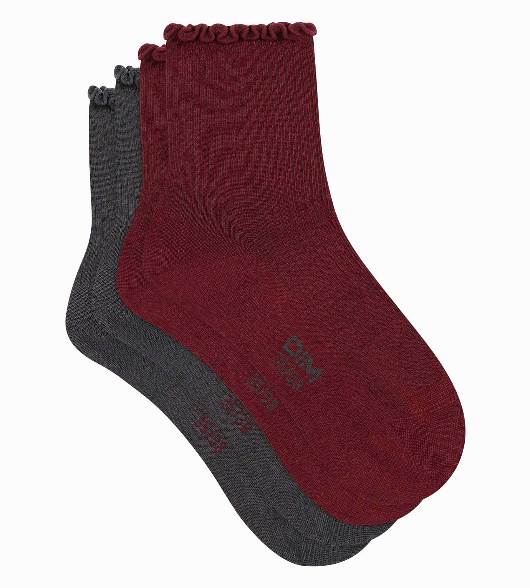DIM Packung mit 2 Paar Damensocken mit Rüschen Red Dim Modal