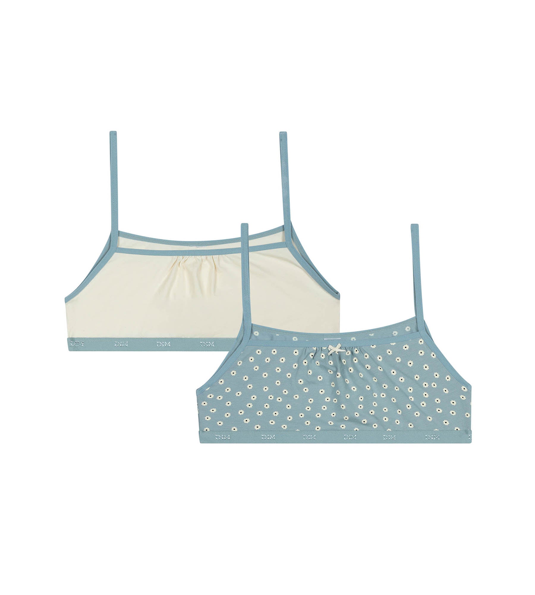 DIM 2er-Pack Mädchen-Bustiers hellblau/creme mit Blümchen - Pockets