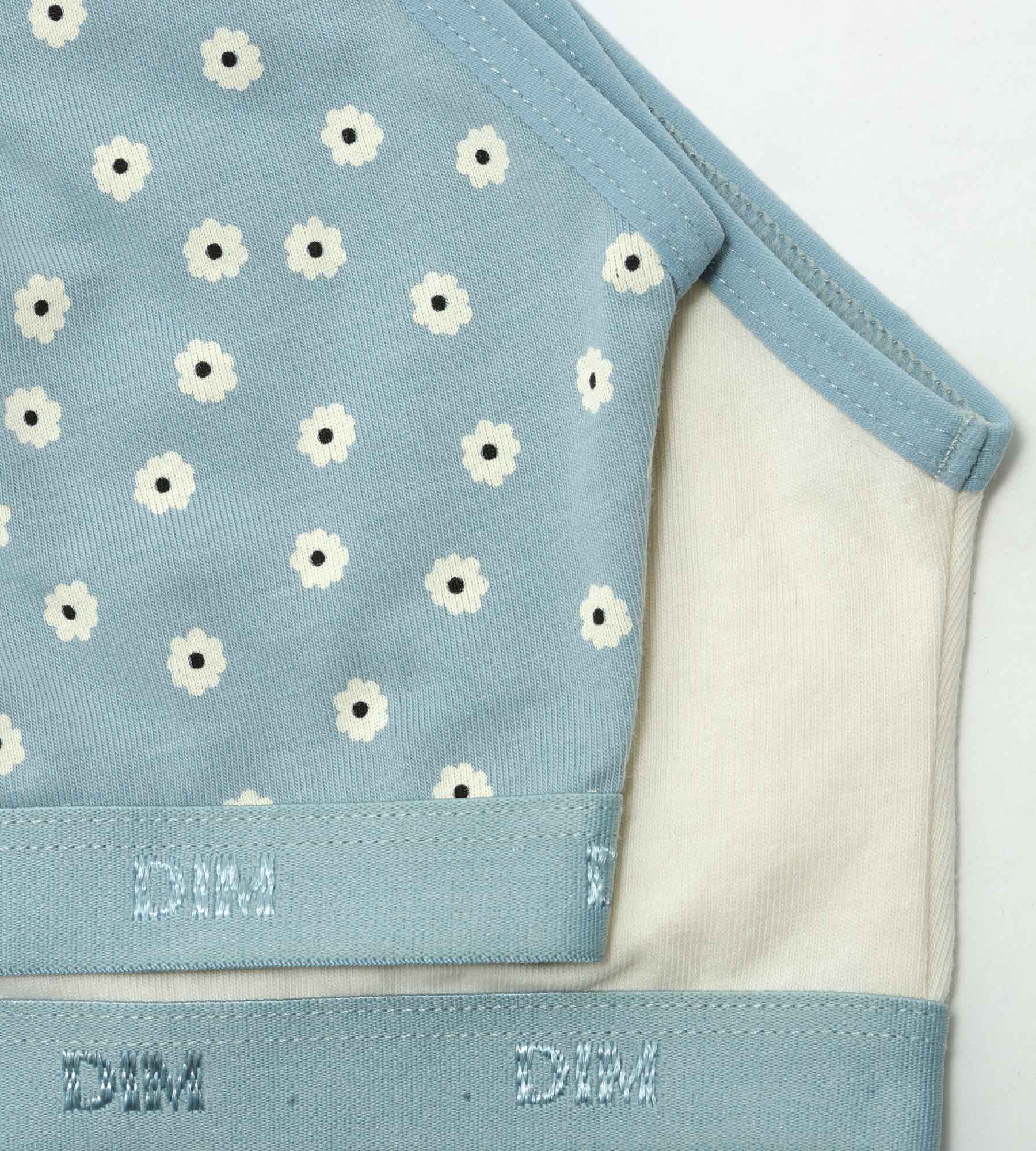 DIM 2er-Pack Mädchen-Bustiers hellblau/creme mit Blümchen - Pockets