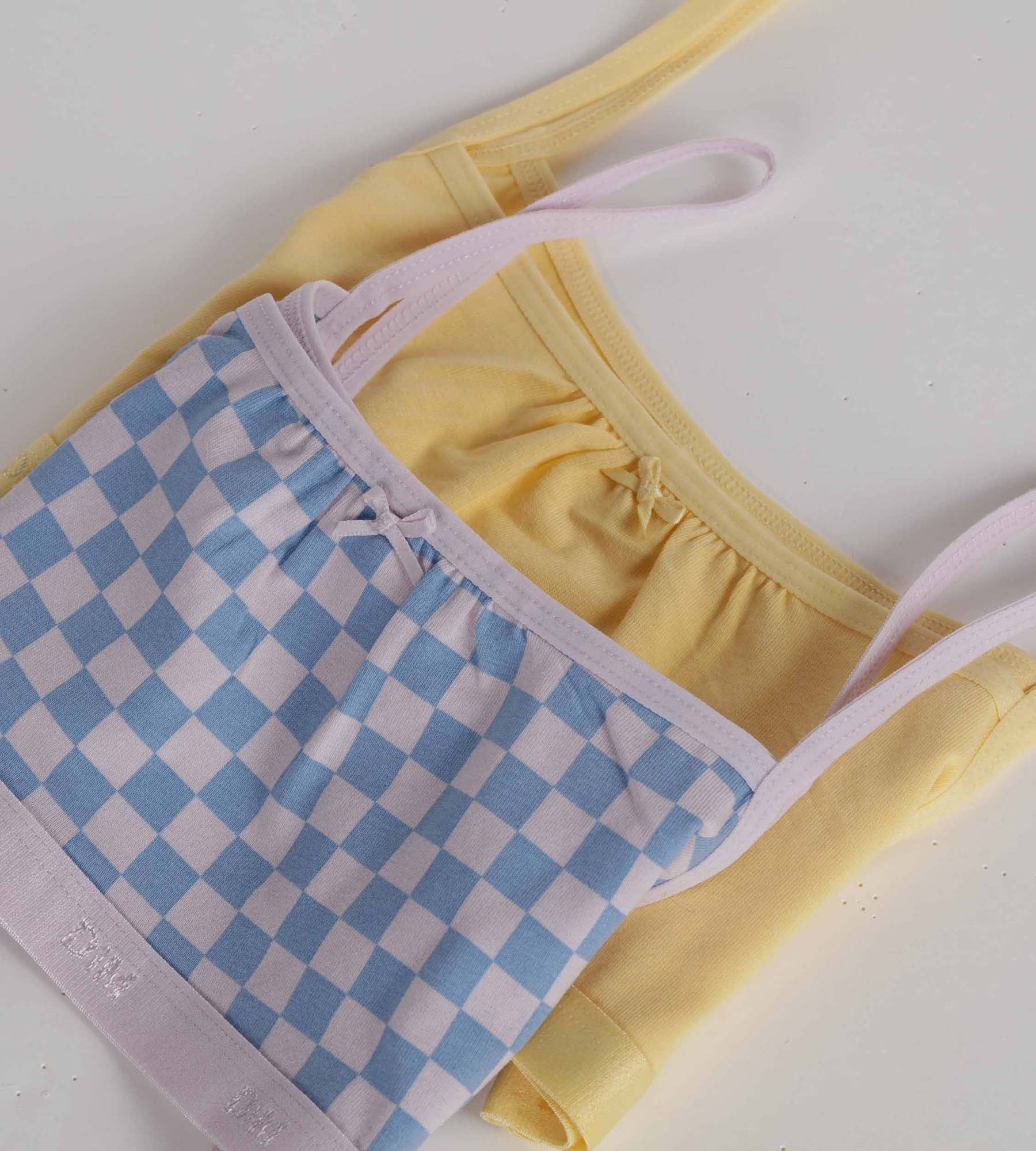 DIM 2er-Pack lila Mächen-BHs aus Stretch-Baumwolle mit Schachbrettmuster – Pockets