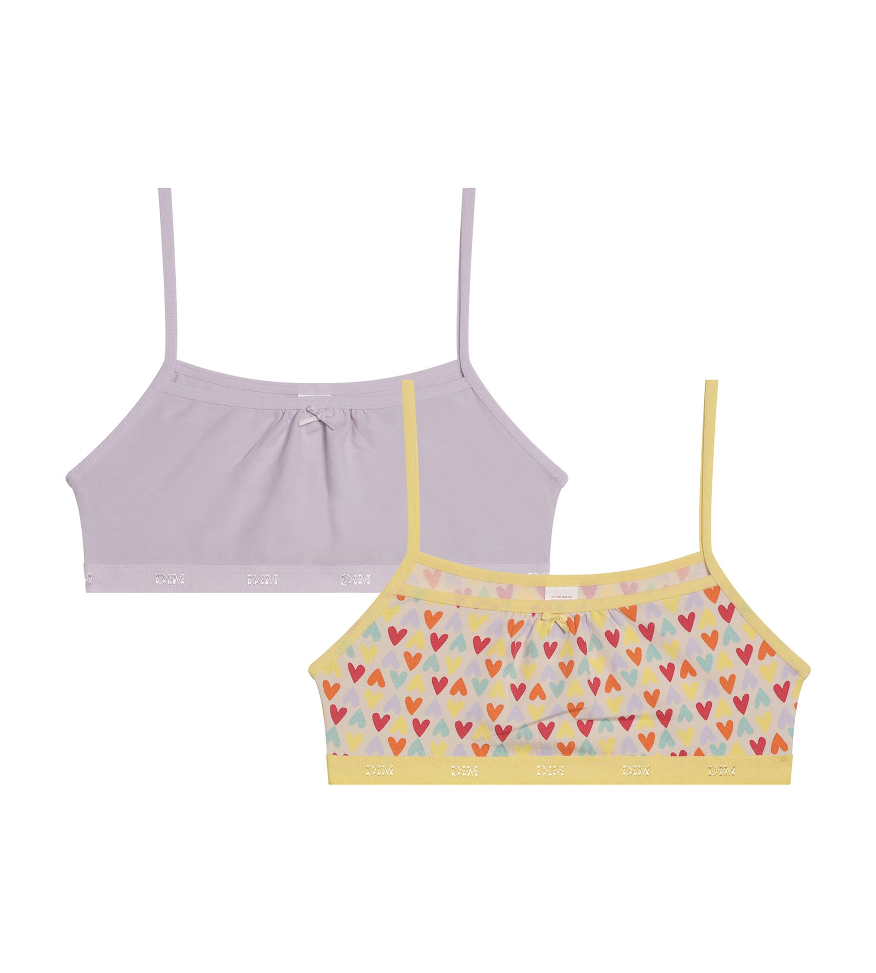DIM 2er-Pack lila Mädchen-BHs aus Stretch-Baumwolle mit Herzmotiv – Pockets