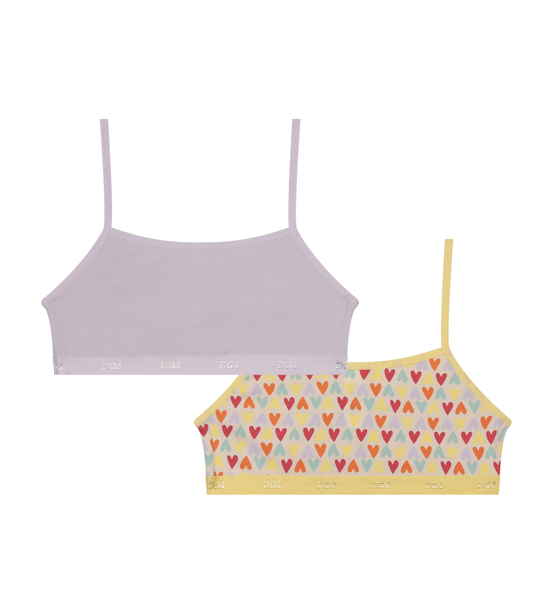 DIM 2er-Pack lila Mädchen-BHs aus Stretch-Baumwolle mit Herzmotiv – Pockets