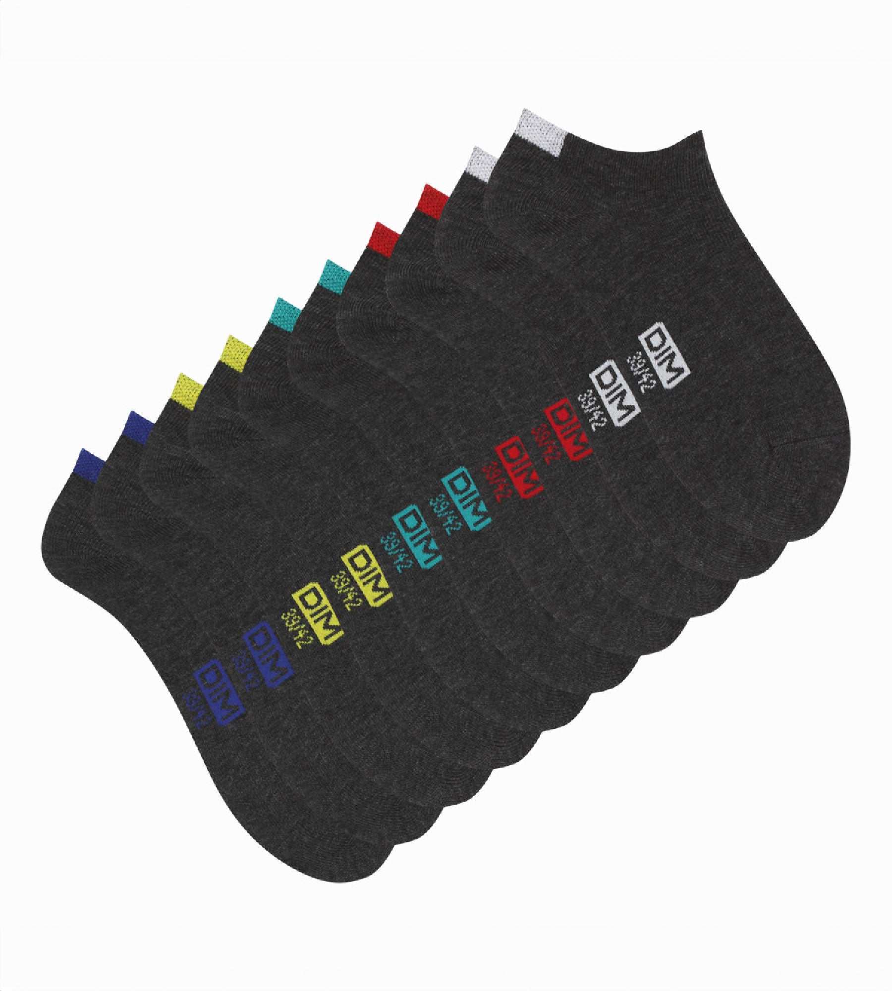 DIM 5er-Pack kurze Herrensocken aus Baumwoll-Mix grau/farbig markiert - EcoDIM