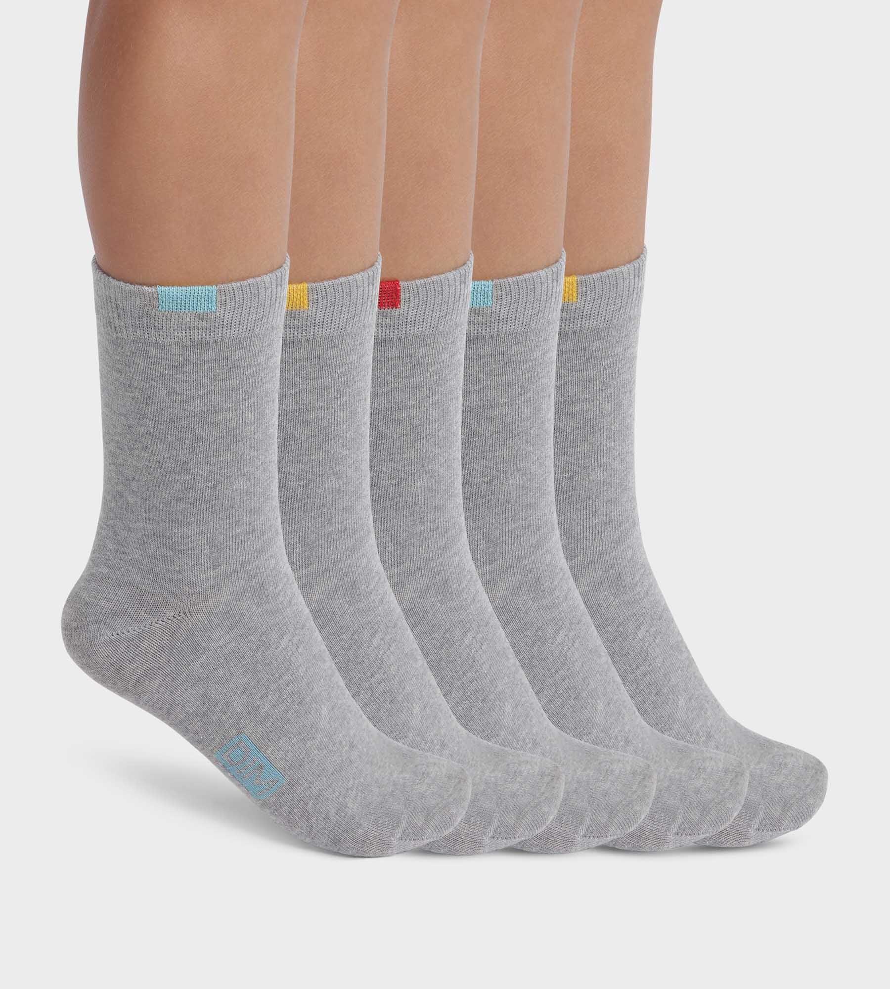 DIM 5er-Pack Kindersocken aus Baumwolle grau meliert/farbig markiert - EcoDIM
