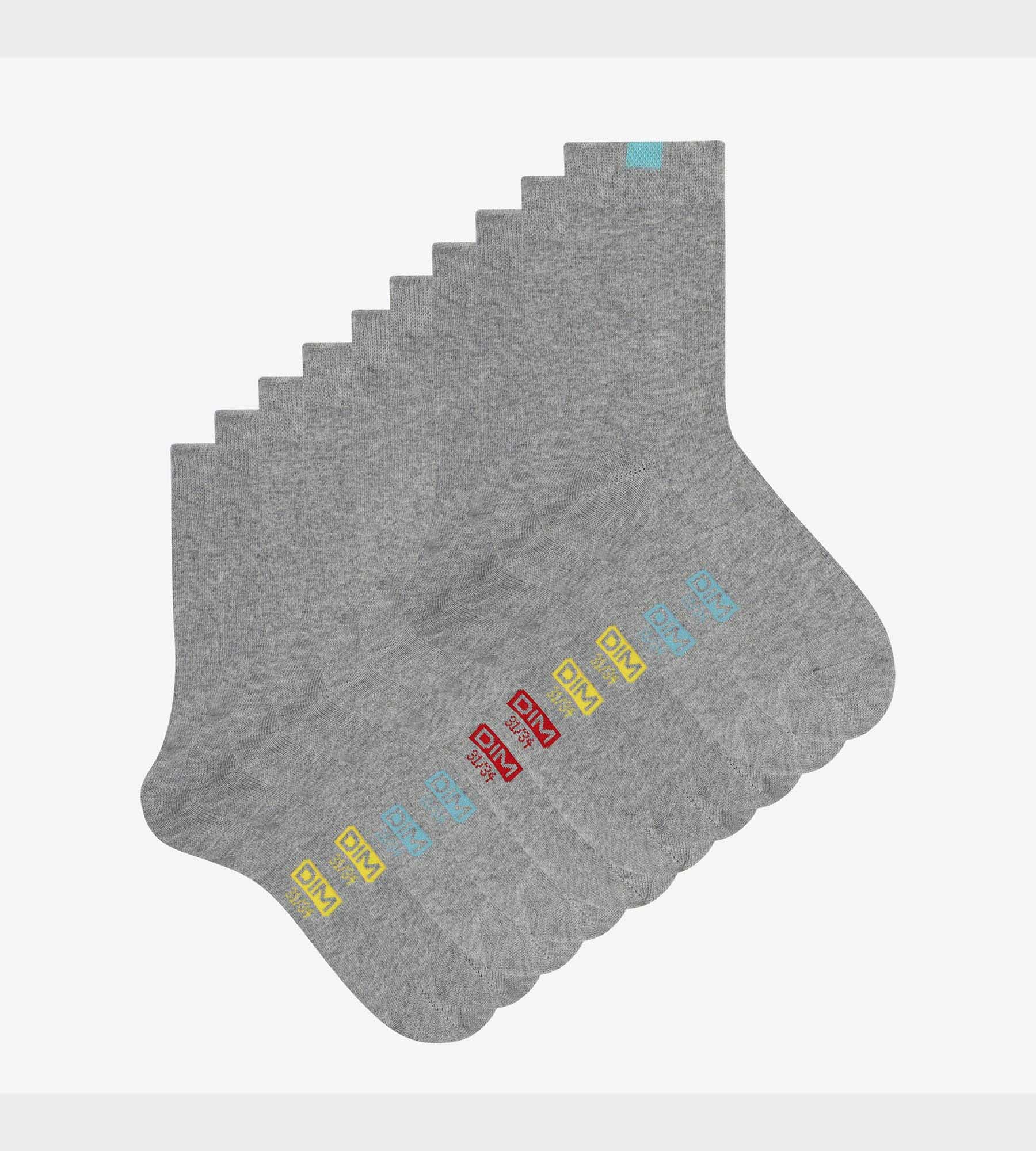 DIM 5er-Pack Kindersocken aus Baumwolle grau meliert/farbig markiert - EcoDIM