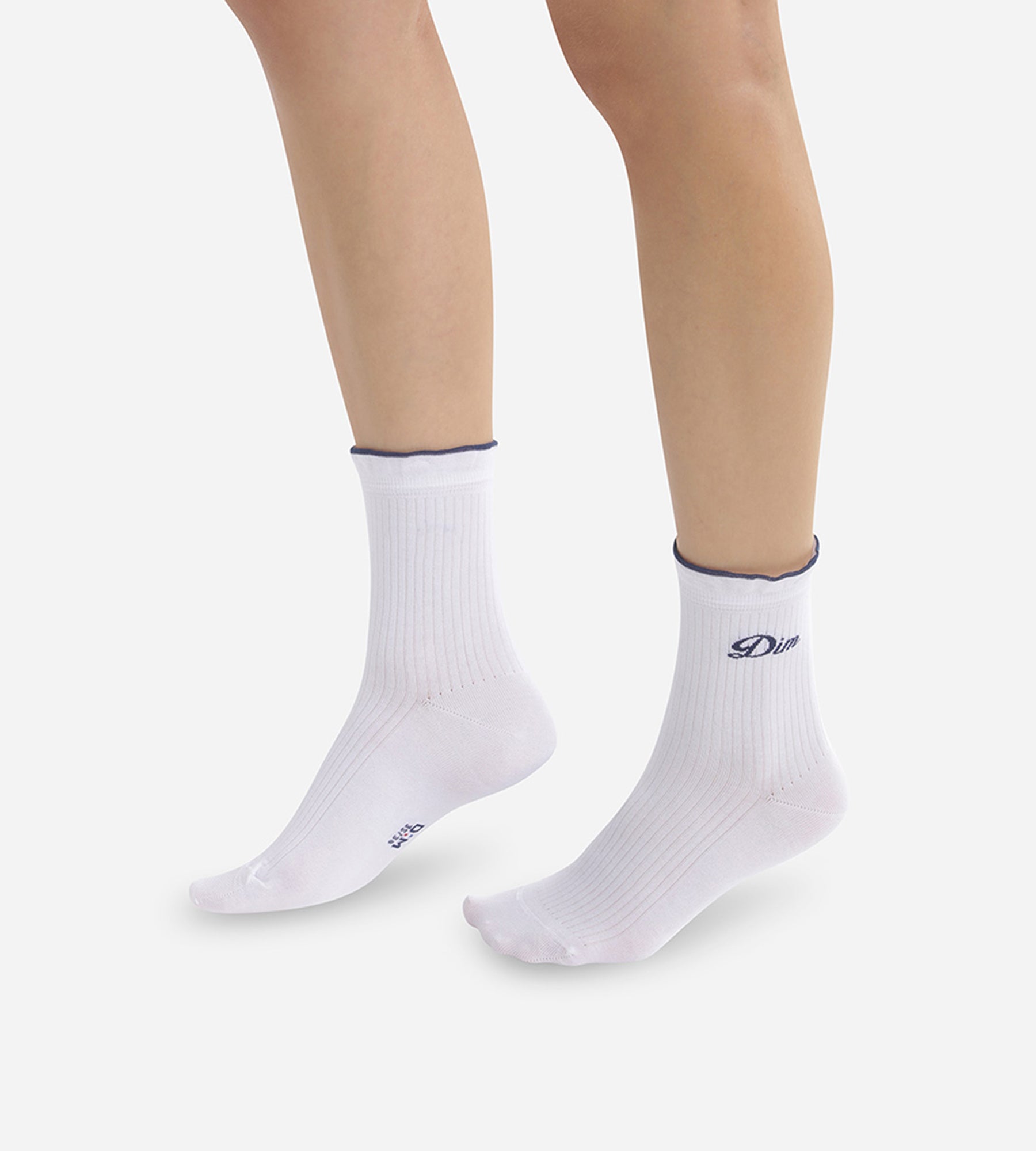 DIM Gerippte Damensocken aus Baumwolle Weiß – Made in France
