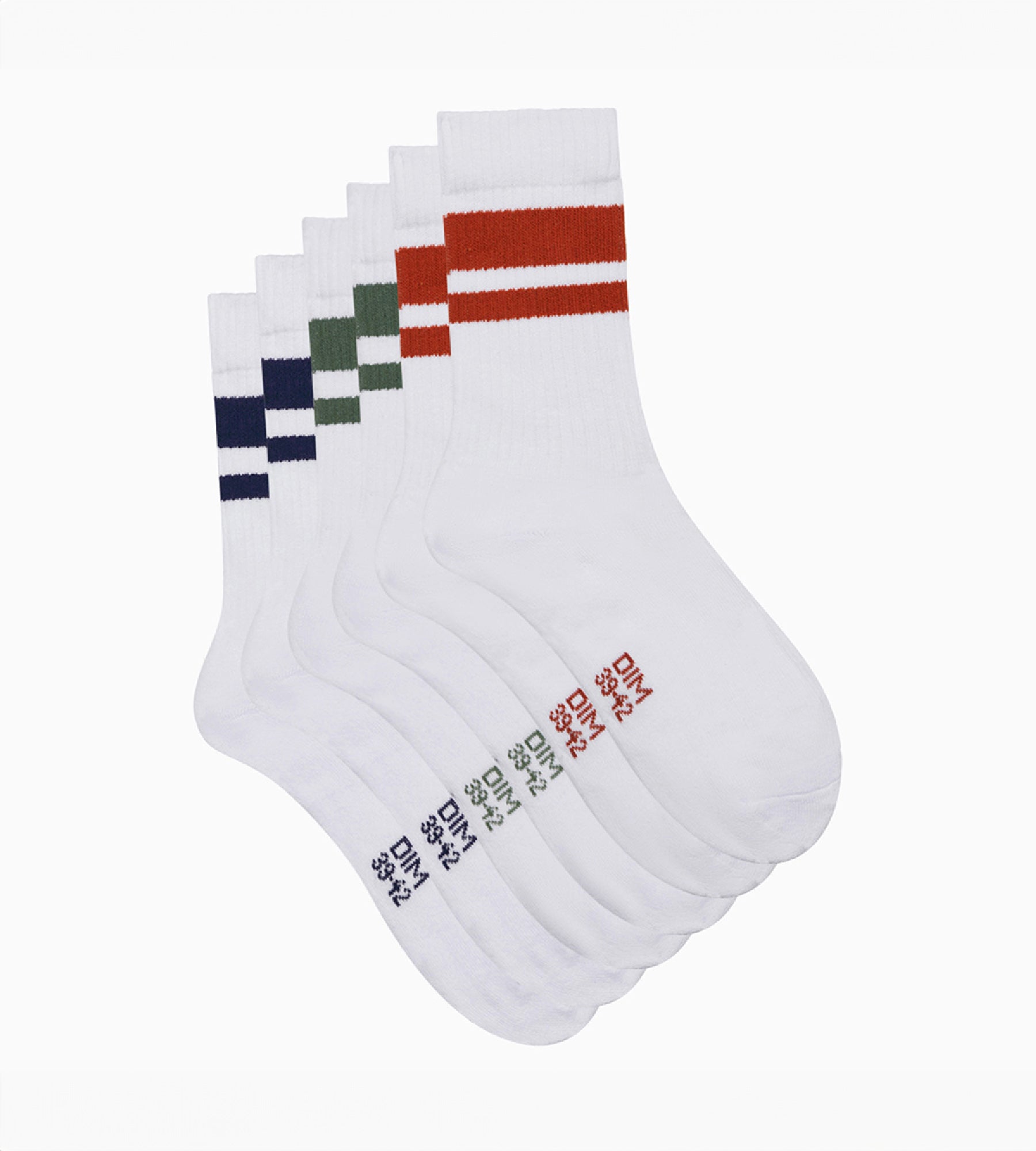 DIM 3er-Pack Herrensocken aus Baumwolle weiß/gestreift - EcoDIM Sport