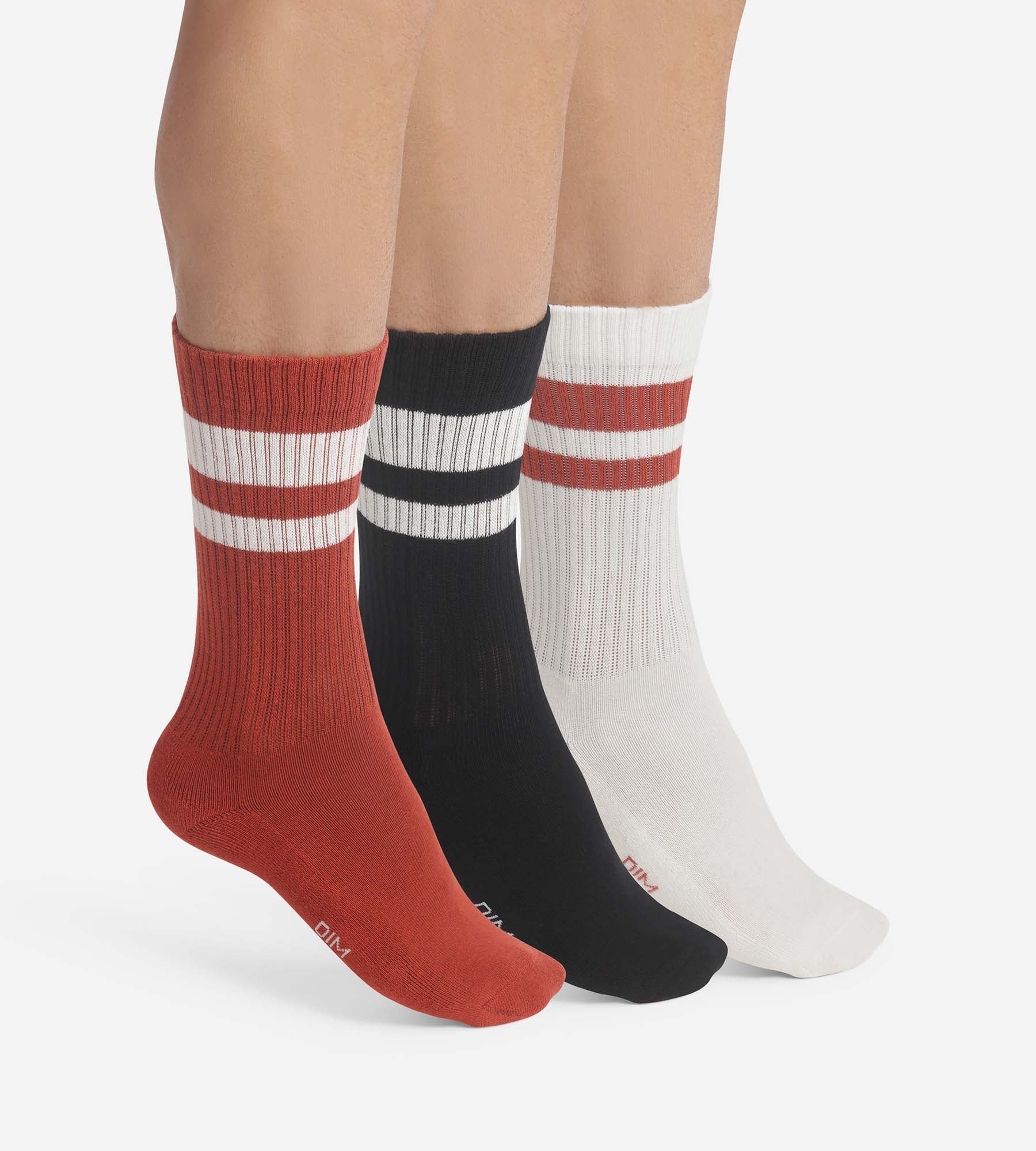 DIM 3er-Pack Herrensocken aus Baumwolle rot/weiß/schwarz - EcoDIM Sport