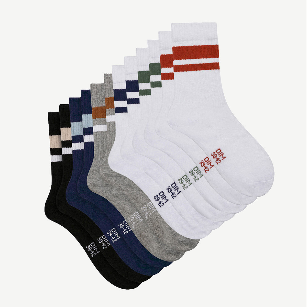 DIM 6er-Pack Herrensocken aus Baumwolle weiß/grau/blau/schwarz - EcoDIM Sport