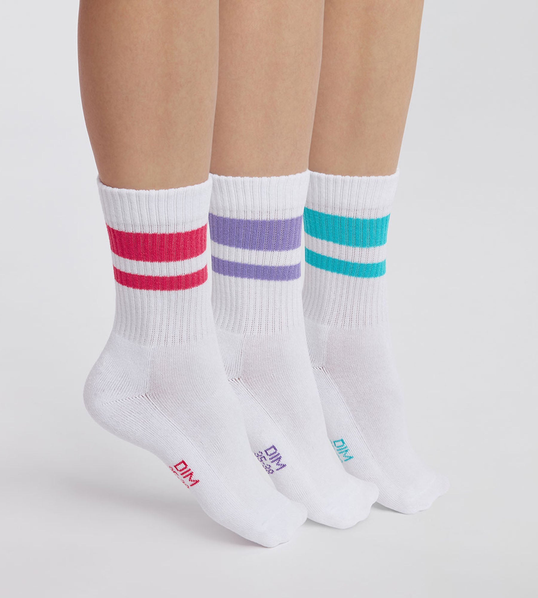 DIM 3er-Pack Damensocken aus Baumwolle weiß/gestreift - EcoDIM Sport