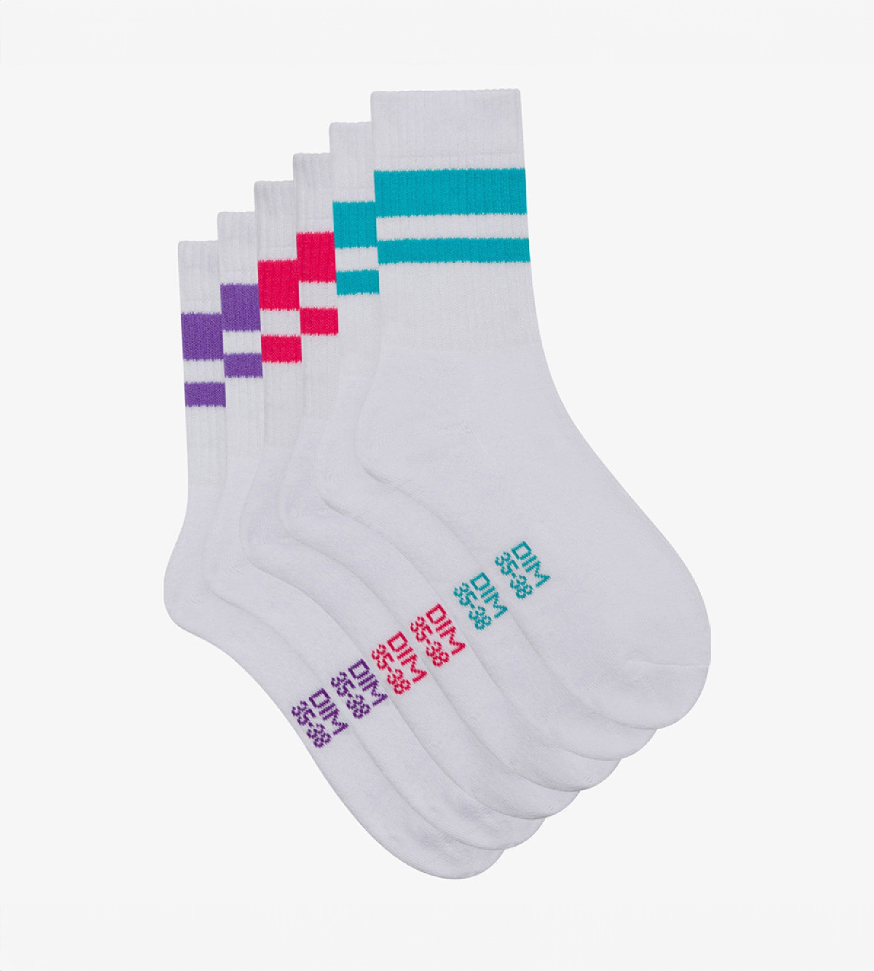 DIM 3er-Pack Damensocken aus Baumwolle weiß/gestreift - EcoDIM Sport