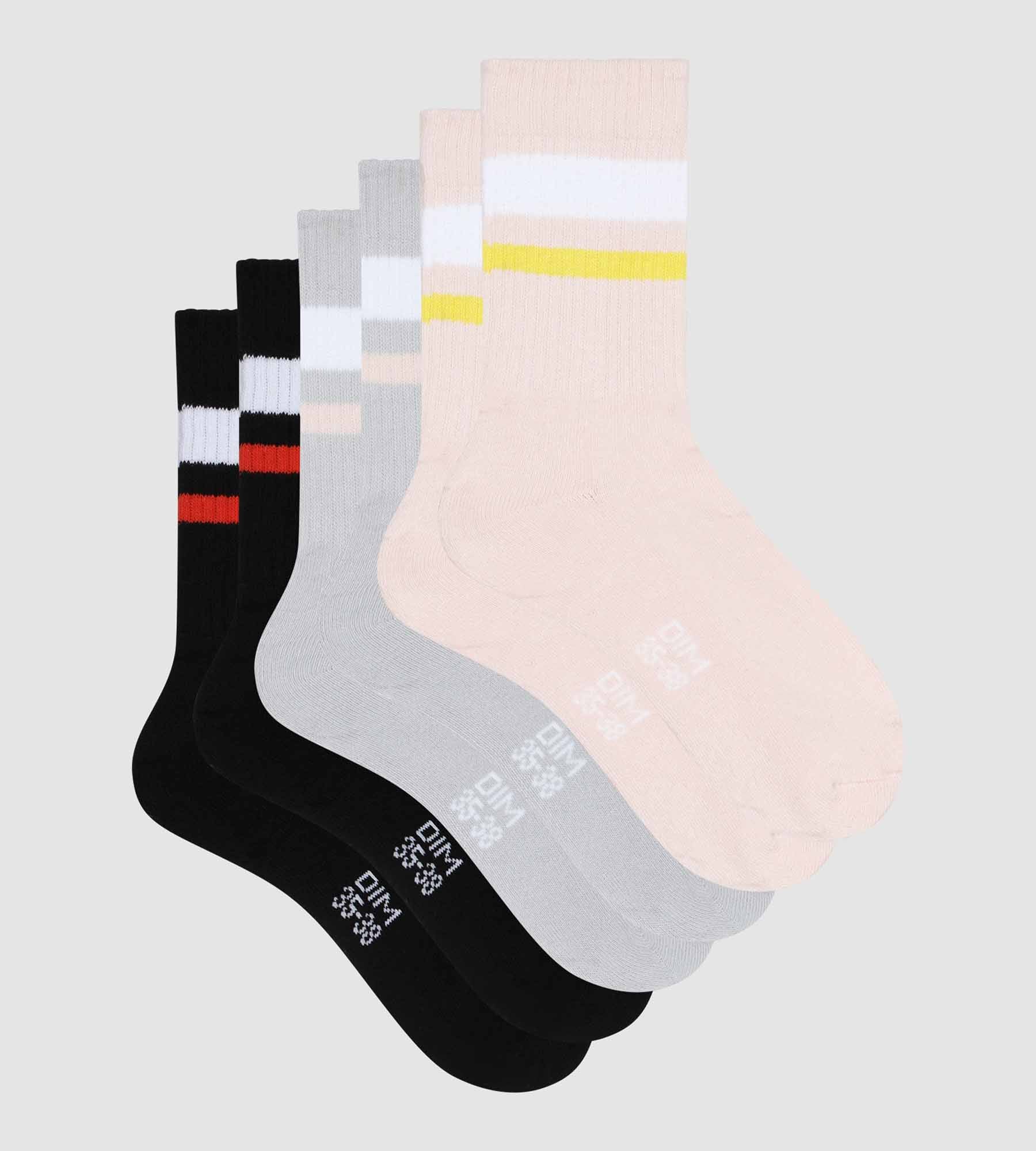 DIM 3er-Pack Damensocken aus Baumwolle schwarz/rosé/hellgrau - EcoDIM Sport