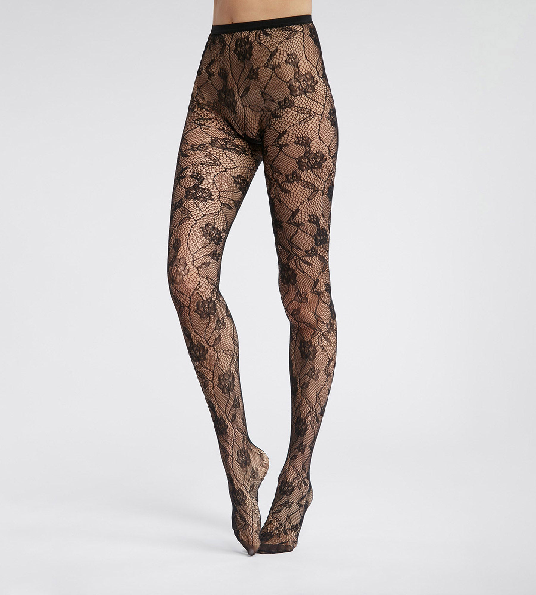 DIM Schwarze Strumpfhose in Spitzenoptik mit Blüten - DIM Style