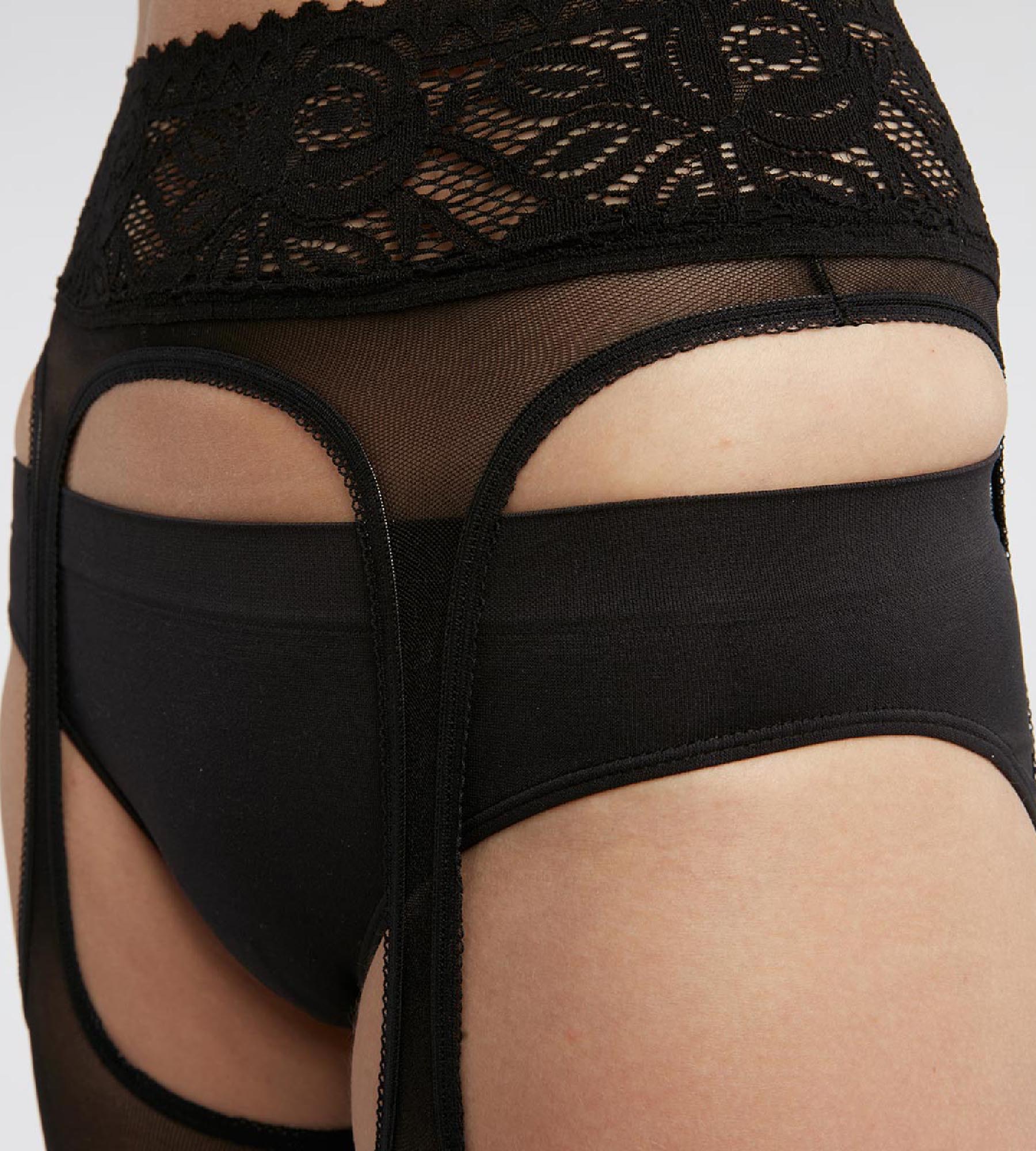 DIM Schwarze transparente Strumpfhose mit Strapsgürtel-Effekt - DIM Sexy