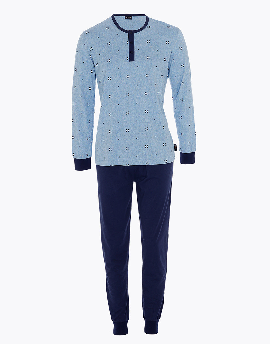 DIM Langer Serafino-Pyjama-Set aus blau meliertem Jersey