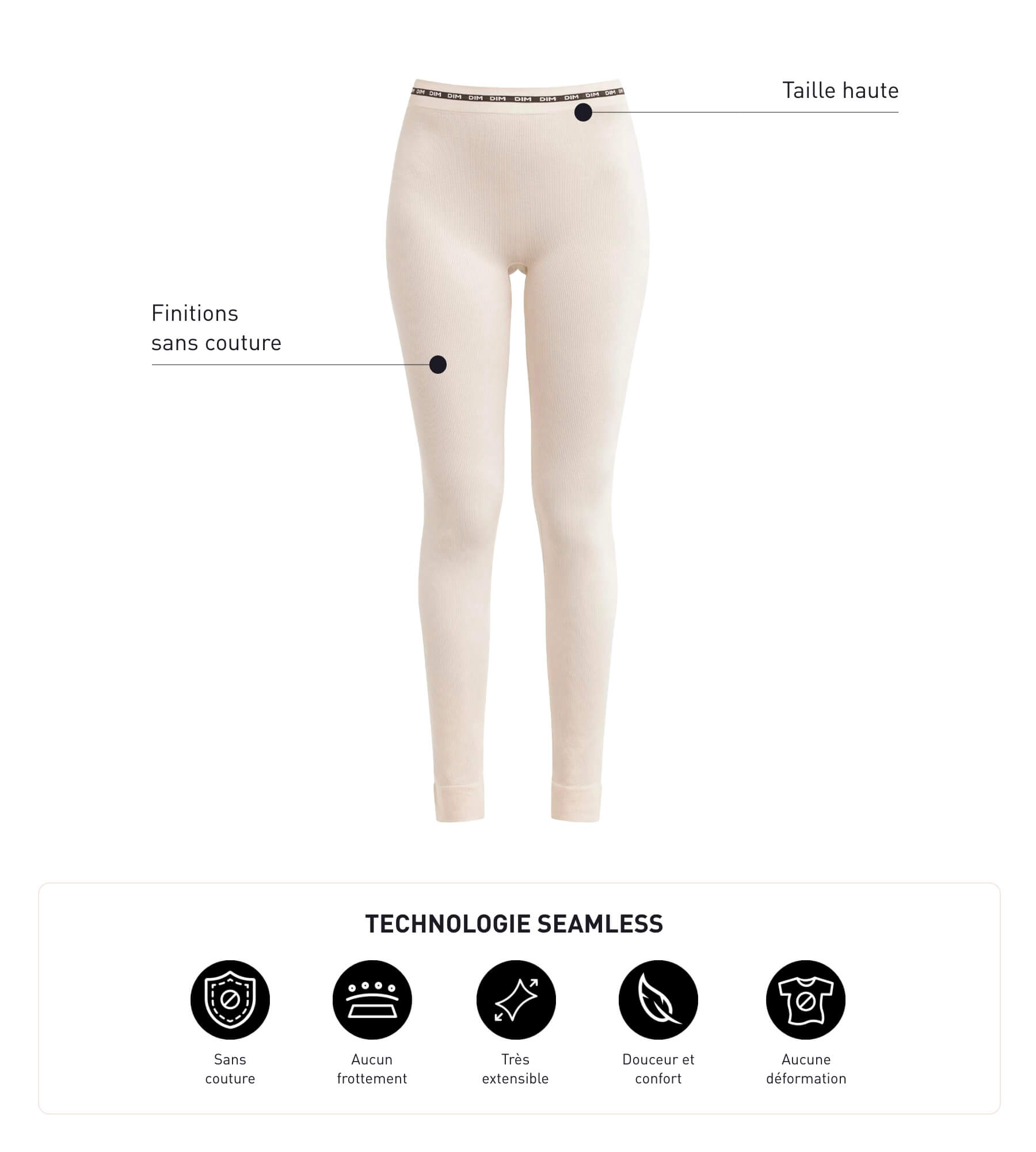 DIM Hellbeige nahtlose Damenleggings aus weichem Rippstrick - Icons Seamless
