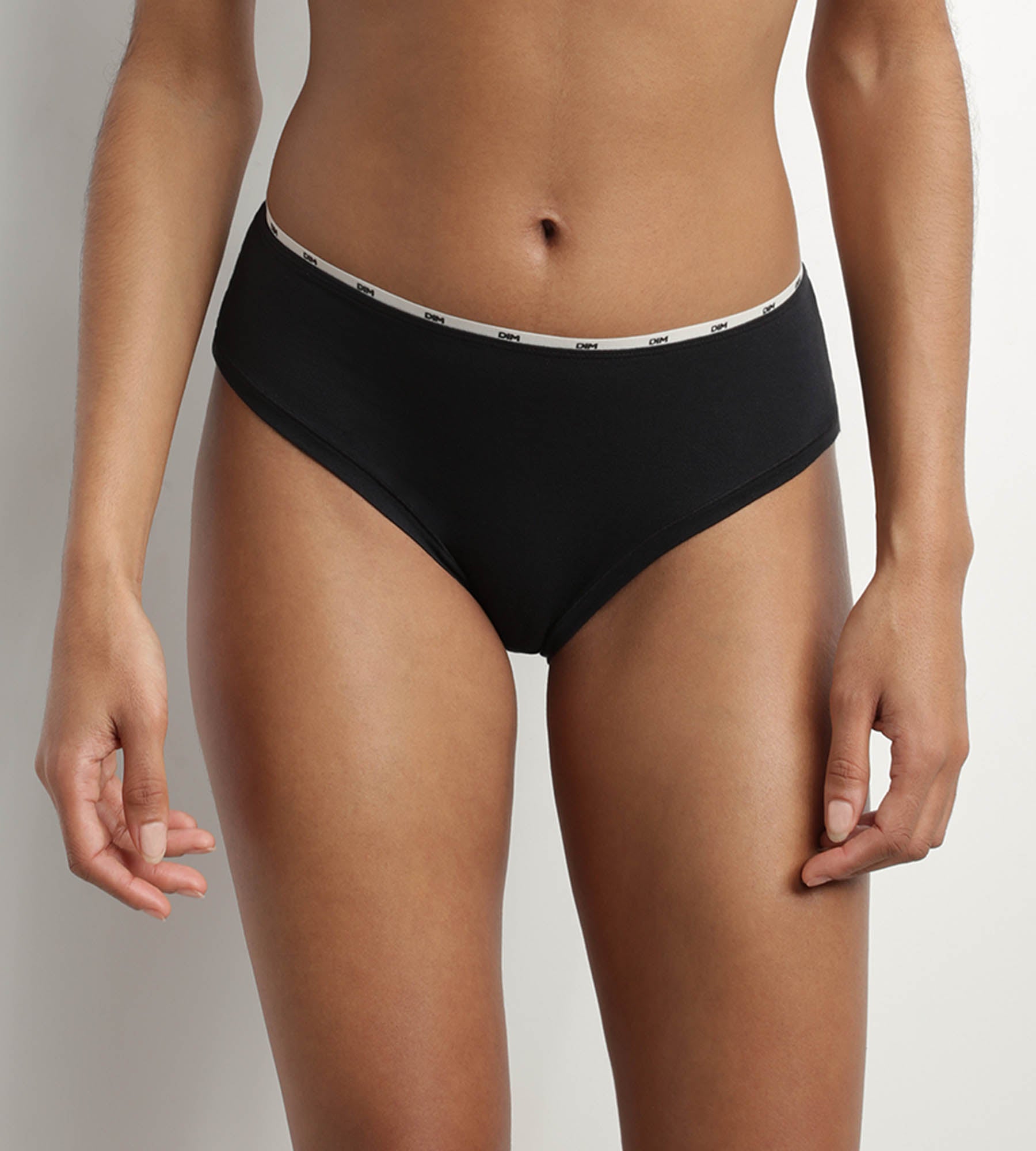 DIM Schwarzer Slip aus Stretch-Baumwolle mit Zierbündchen - Icons Essentiel