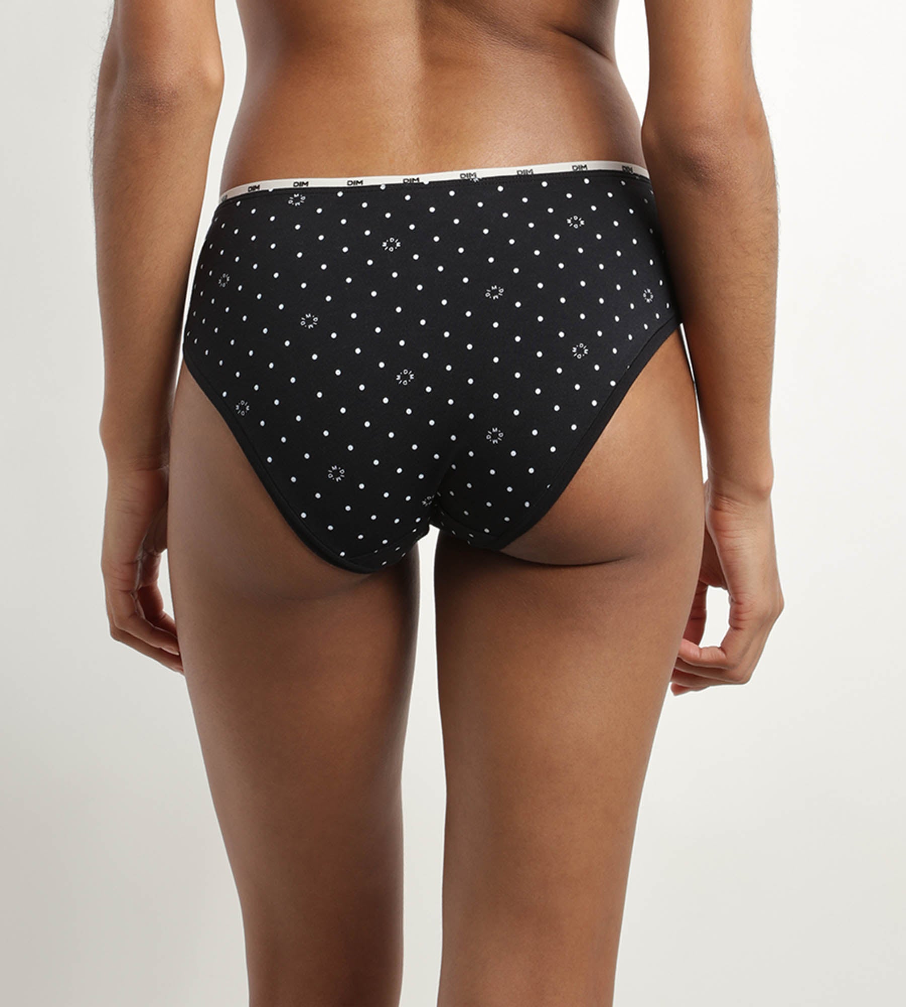 DIM Schwarzer gepunkteter Slip aus Stretch-Baumwolle mit Zierbündchen - Icons Essentiel