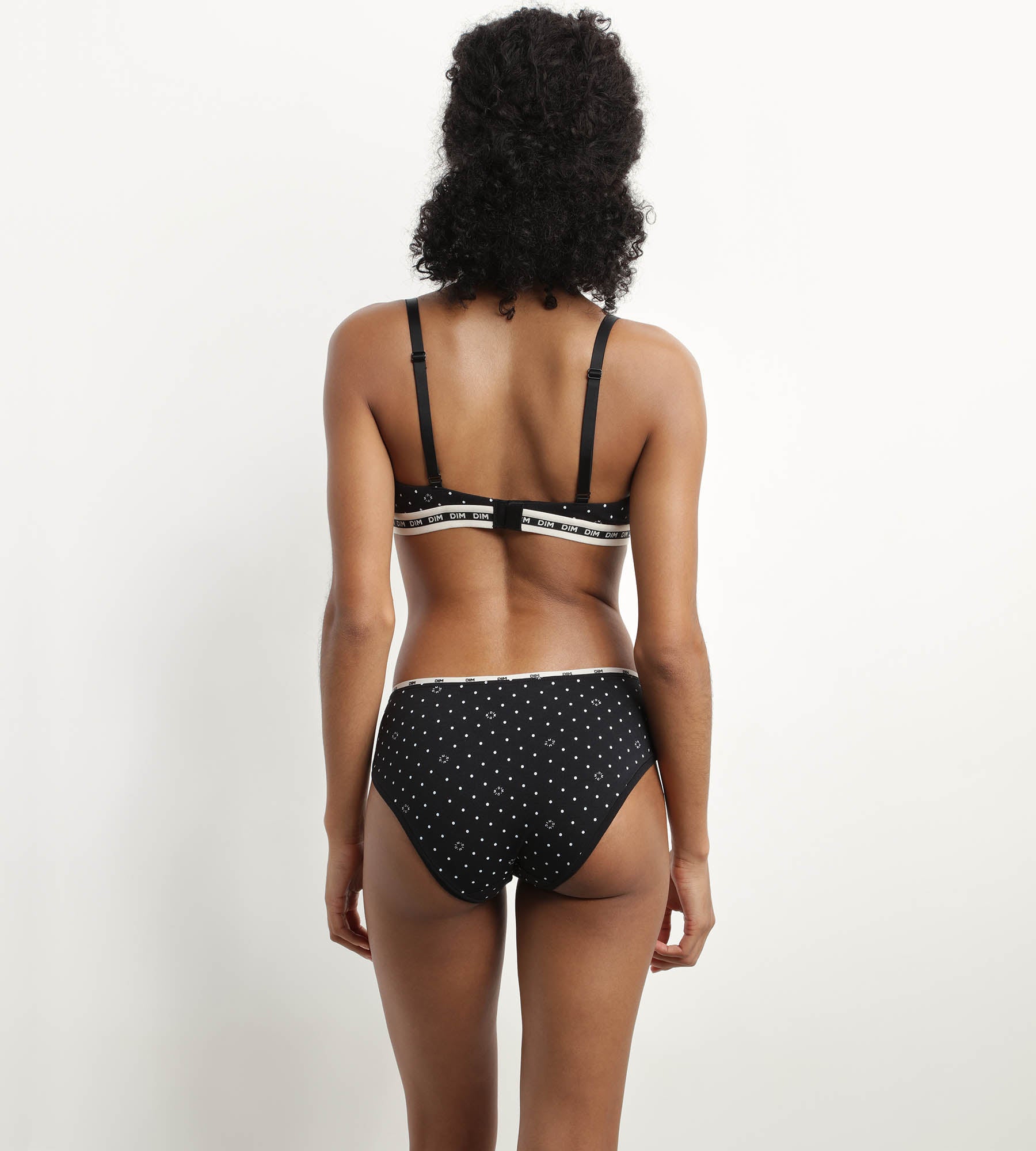 DIM Schwarzer gepunkteter Slip aus Stretch-Baumwolle mit Zierbündchen - Icons Essentiel