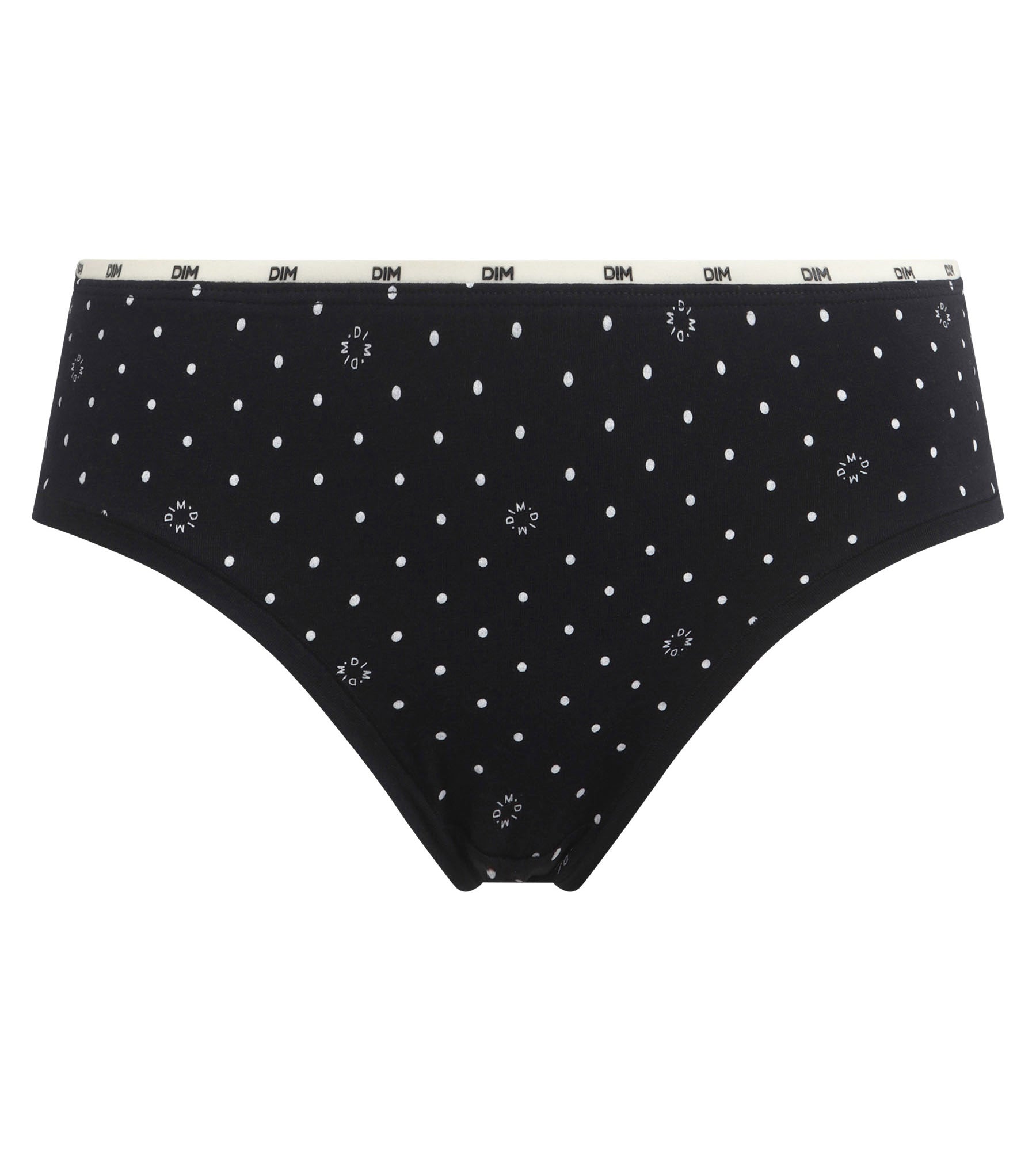 DIM Schwarzer gepunkteter Slip aus Stretch-Baumwolle mit Zierbündchen - Icons Essentiel