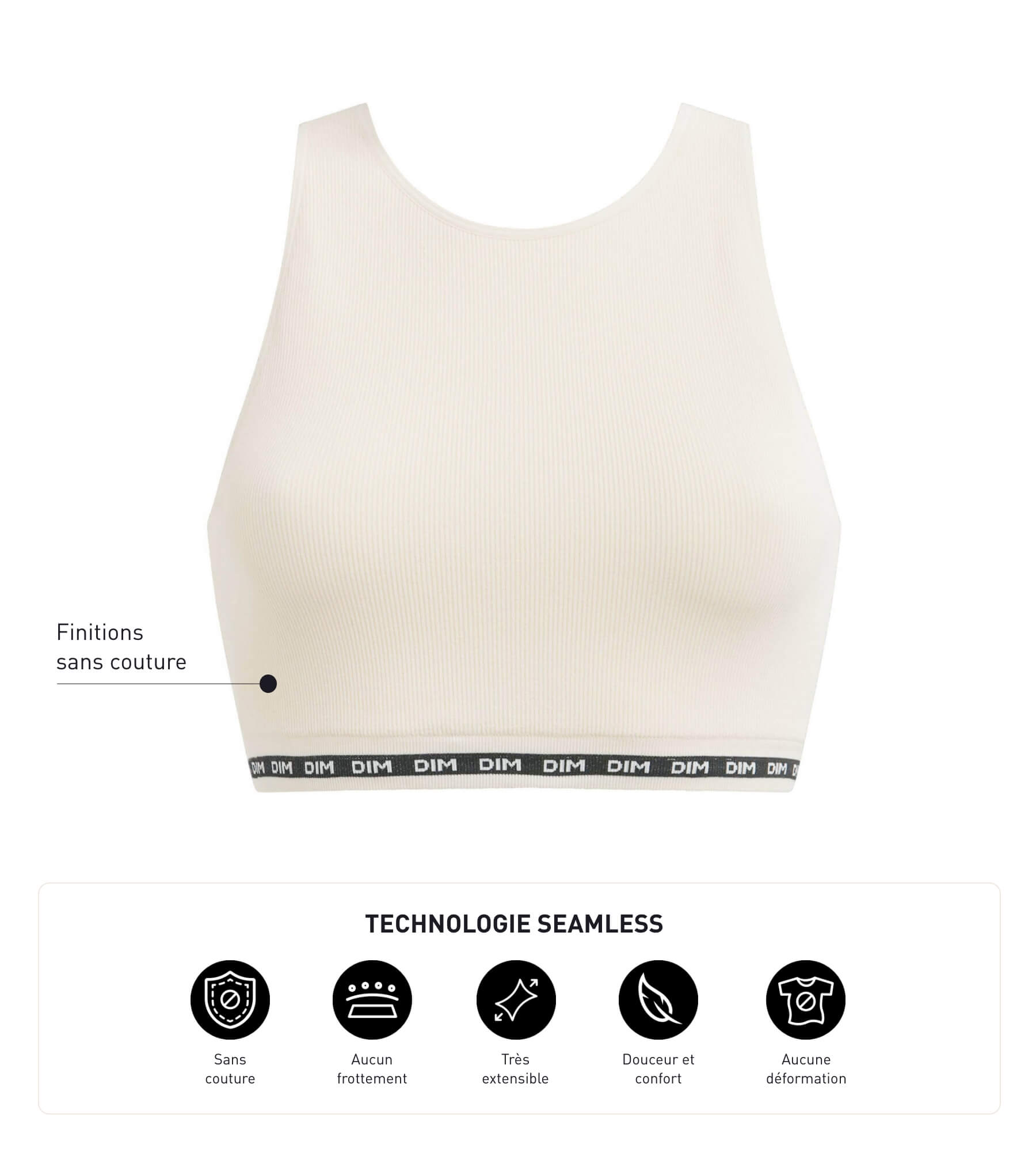 DIM Hellbeiges Damen-Top aus Mikrofaser in Rippstrick-Optik - Icons Seamless