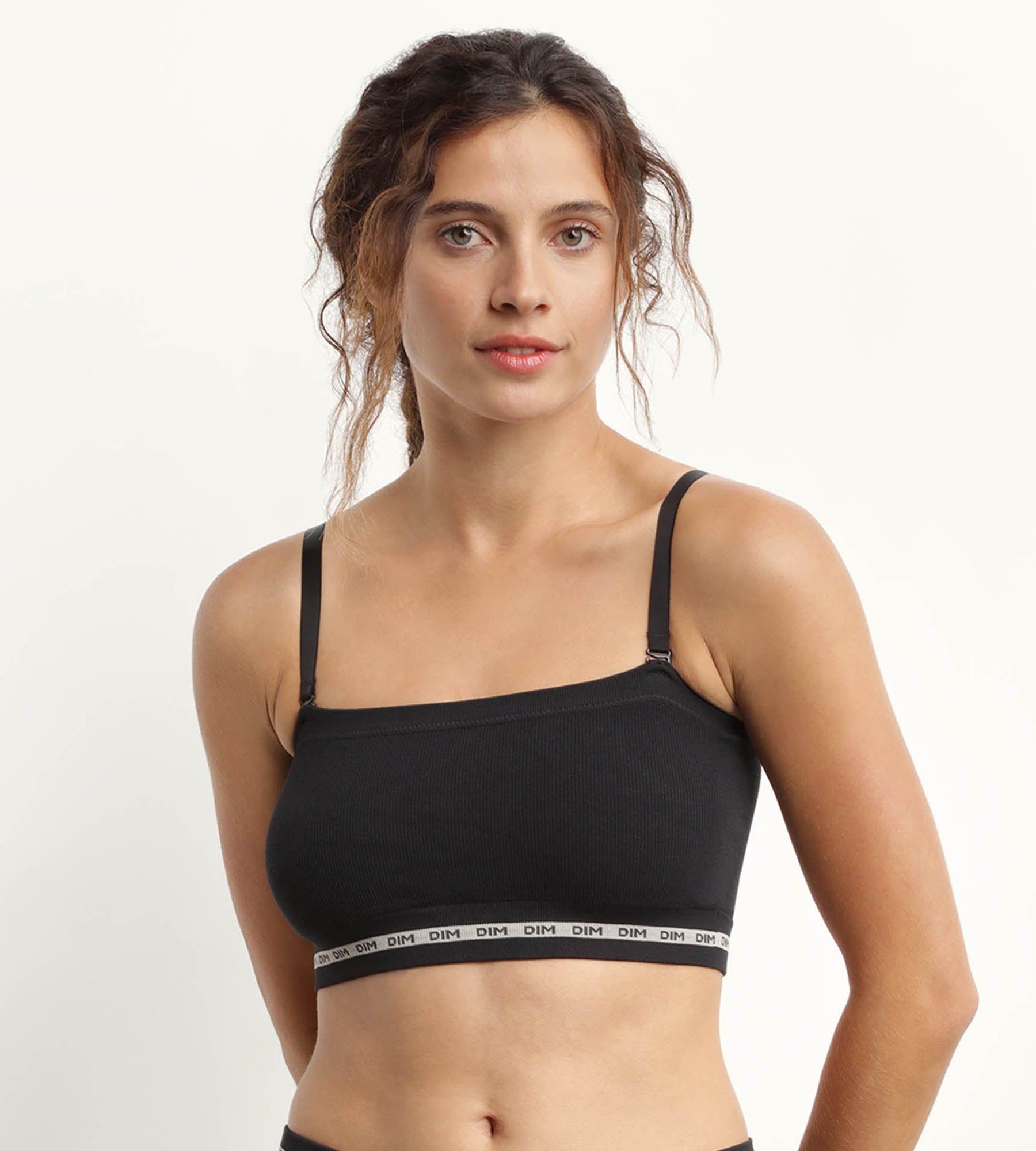 DIM Schwarzer Bandeau-BH aus gerippter Mikrofaser - Icons Seamless