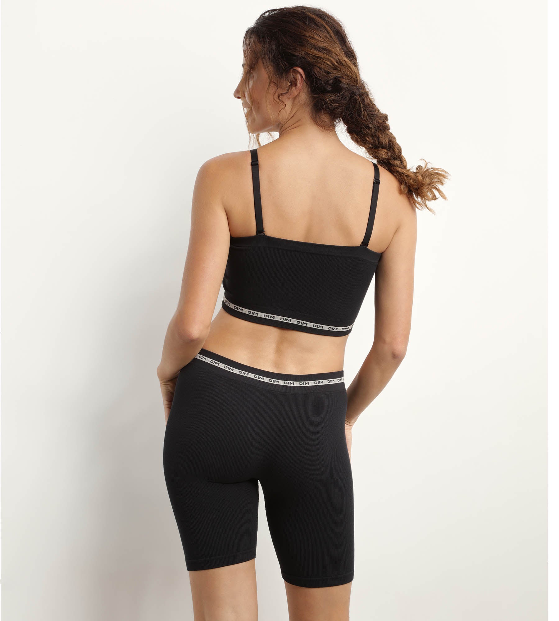 DIM Schwarzer Bandeau-BH aus gerippter Mikrofaser - Icons Seamless