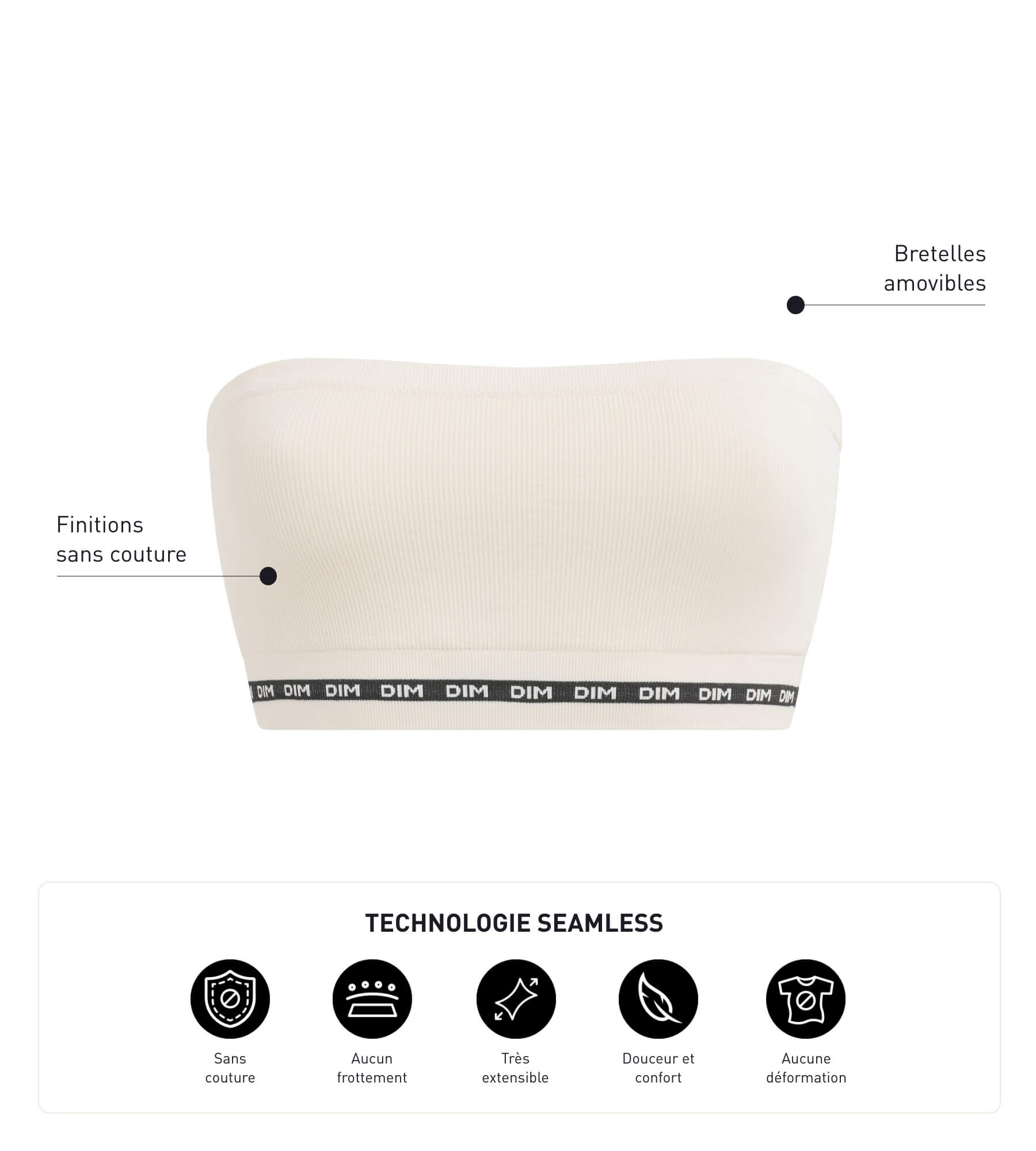 DIM Hellbeiger Bandeau-BH aus gerippter Mikrofaser - Icons Seamless